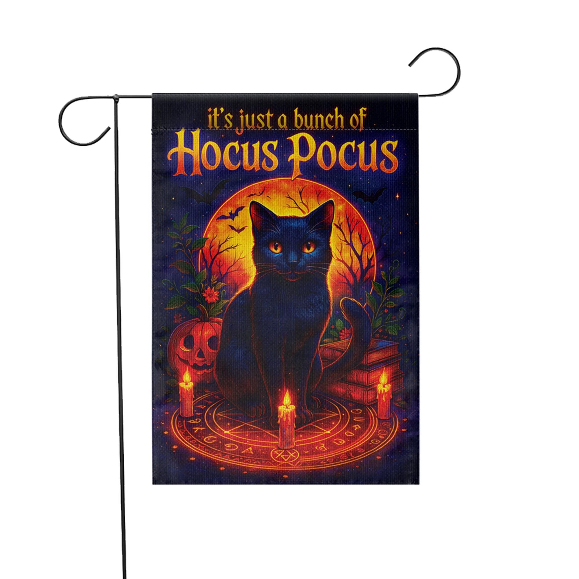 Hocus Pocus Garden Flag, Black Cat Halloween Decor, Thackery Binx Witchy Yard Art, Spooky Outdoor Banner, Just a Bunch of Hocus Pocus
