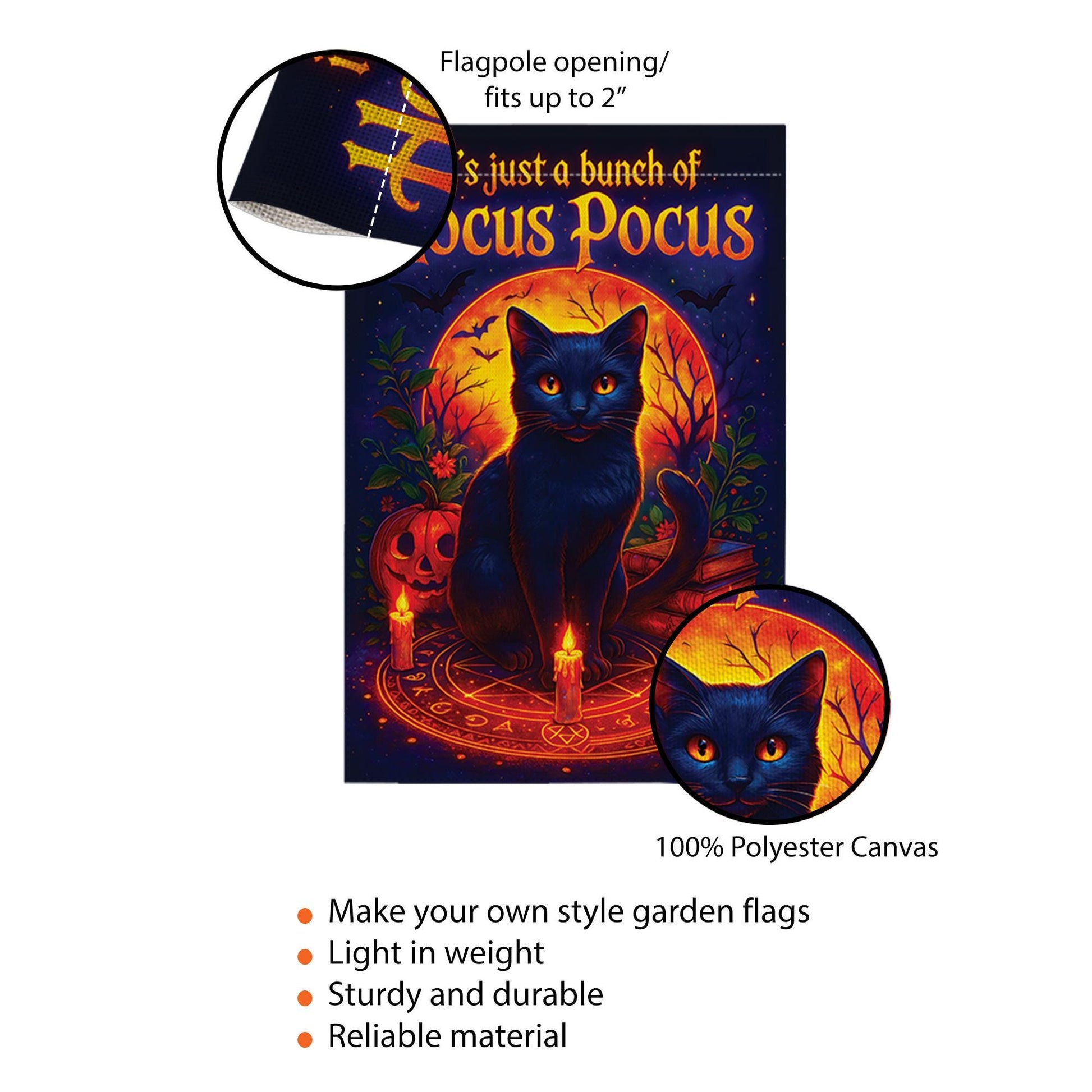 Hocus Pocus Garden Flag, Black Cat Halloween Decor, Thackery Binx Witchy Yard Art, Spooky Outdoor Banner, Just a Bunch of Hocus Pocus