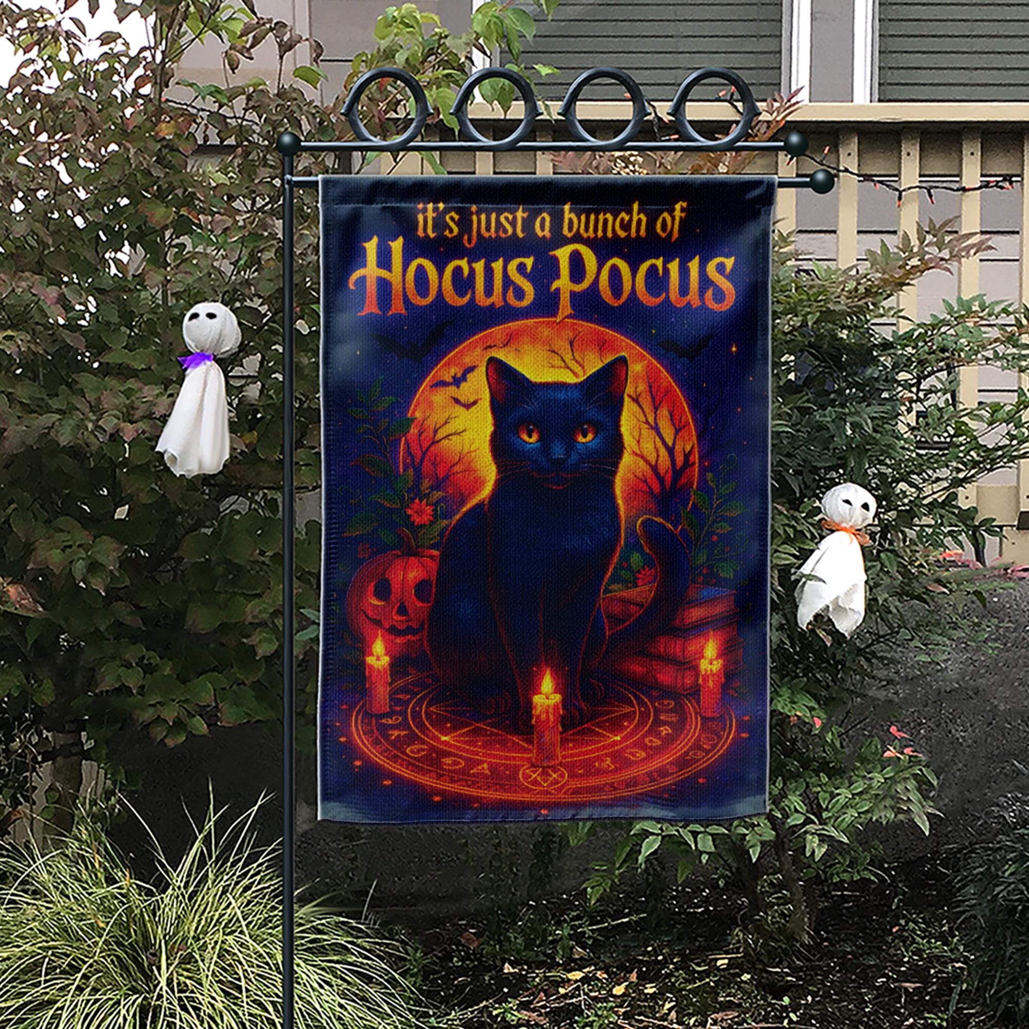 Hocus Pocus Garden Flag, Black Cat Halloween Decor, Thackery Binx Witchy Yard Art, Spooky Outdoor Banner, Just a Bunch of Hocus Pocus