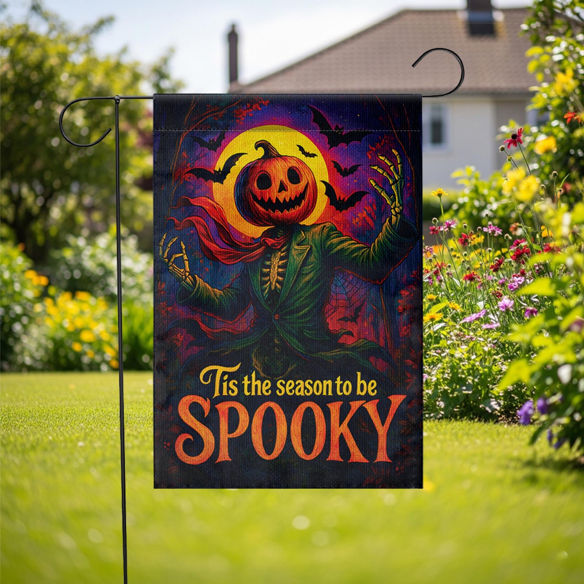 Spooky Halloween Garden Flag, Tis The Season To Be Spooky, Pumpkin Head Scarecrow Decor, Vintage Outdoor Yard Art, Retro Jack O Lantern