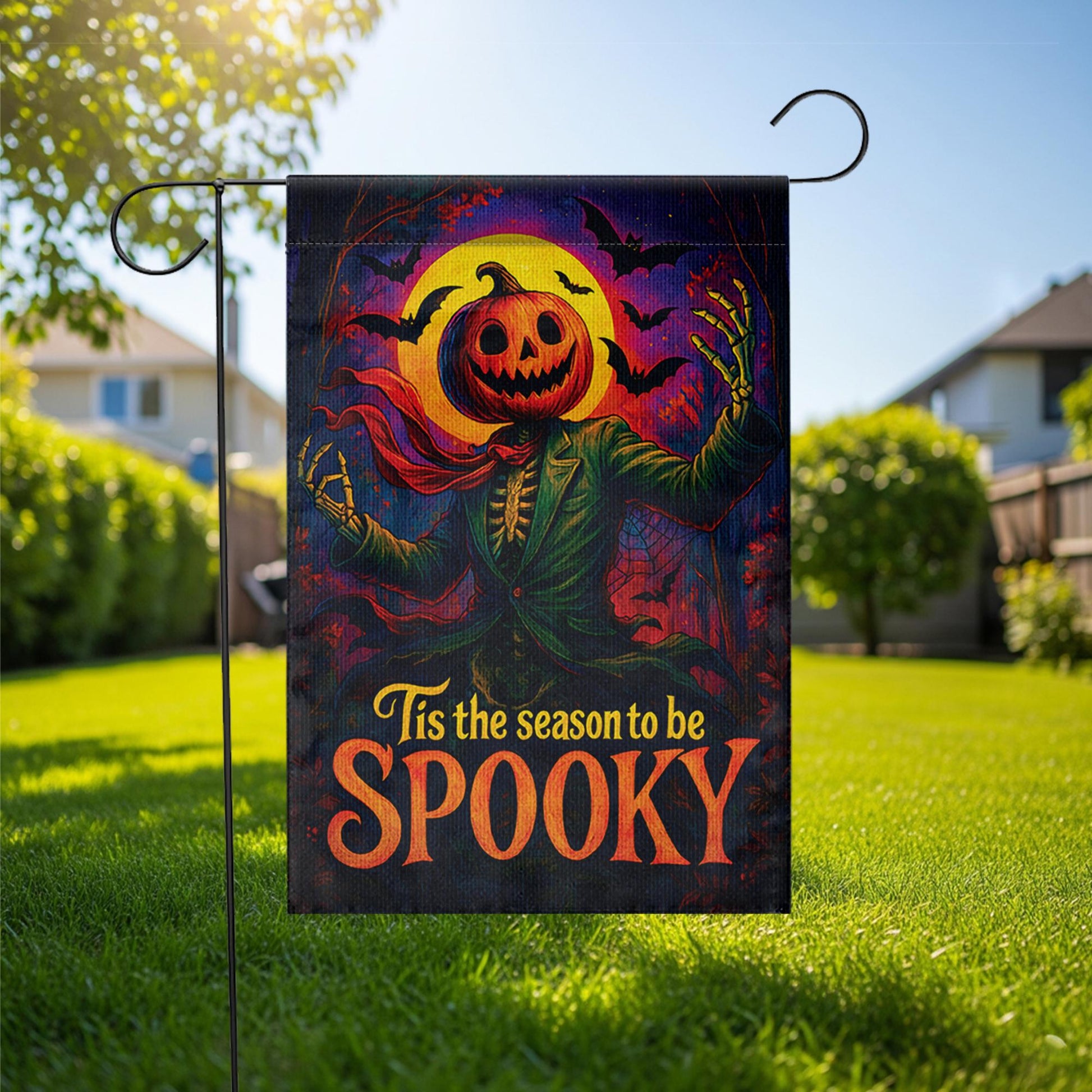 Spooky Halloween Garden Flag, Tis The Season To Be Spooky, Pumpkin Head Scarecrow Decor, Vintage Outdoor Yard Art, Retro Jack O Lantern