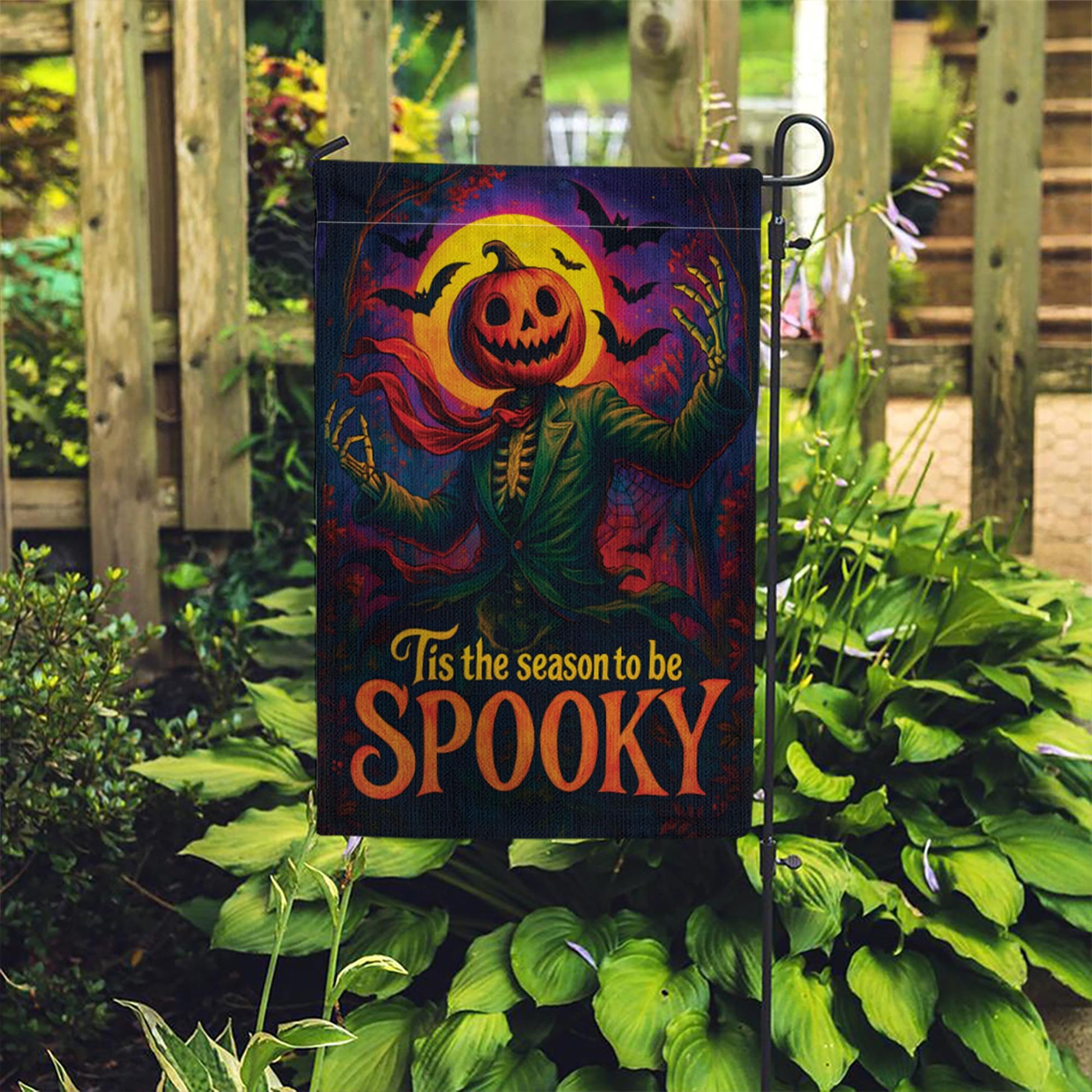 Spooky Halloween Garden Flag, Tis The Season To Be Spooky, Pumpkin Head Scarecrow Decor, Vintage Outdoor Yard Art, Retro Jack O Lantern
