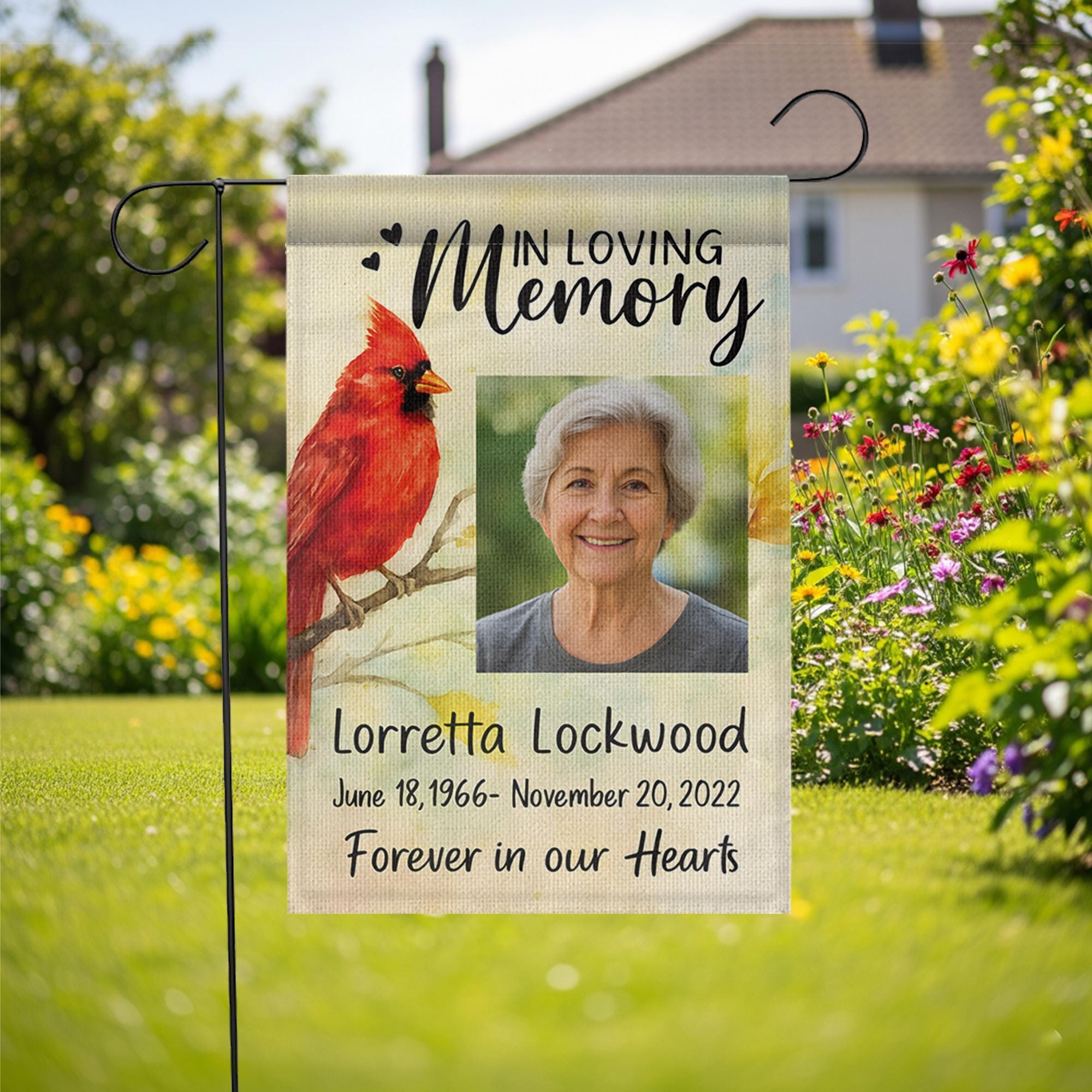 Personalized Cardinal Memorial Garden Flag, Custom Photo Sympathy Gift for Loss of Loved One, Cemetery Decoration, Bereavement Gift
