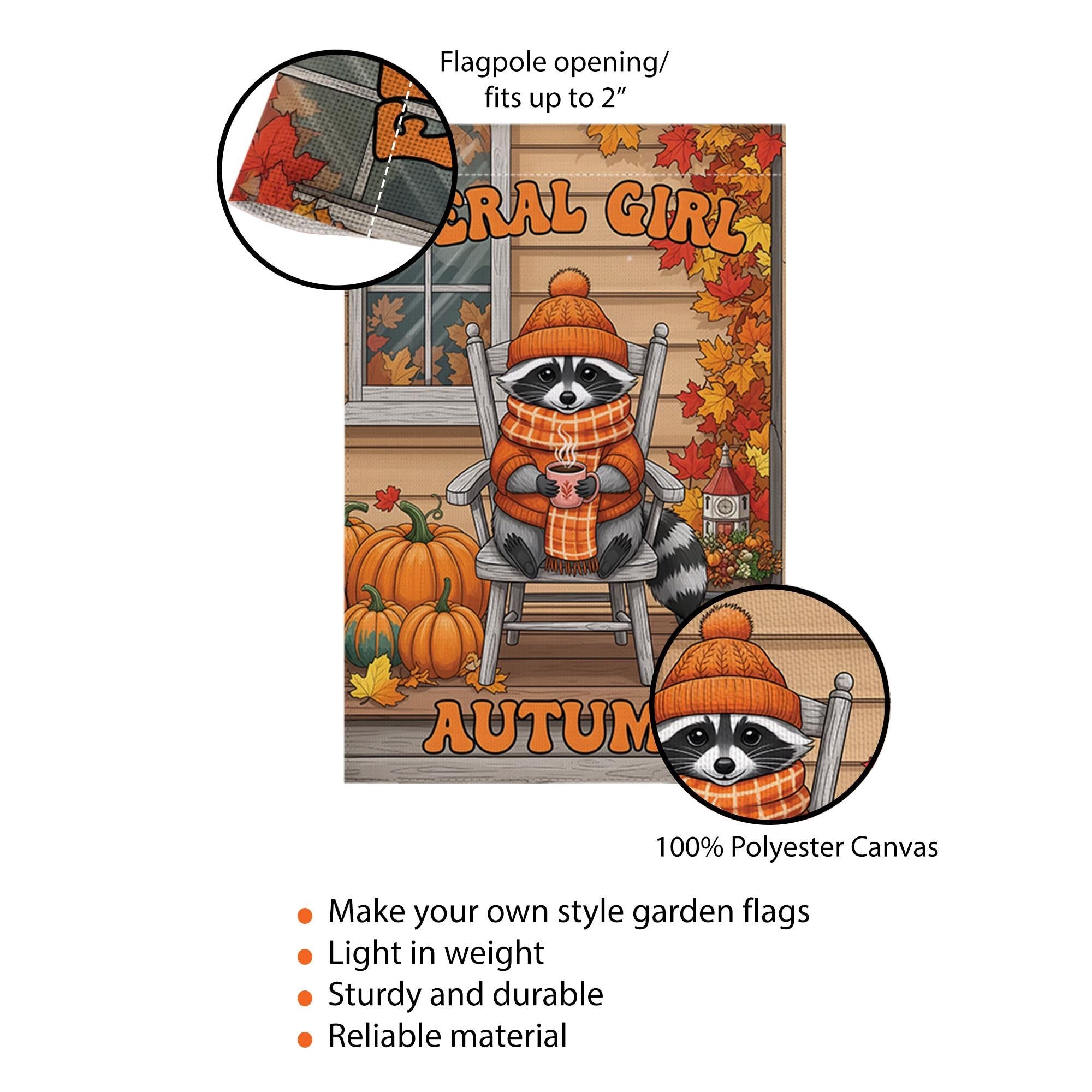 Feral Girl Autumn Garden Flag, Funny Raccoon Porch Decor, Cozy Fall Welcome Banner, Cute Seasonal Yard Art, Housewarming Gift for Her
