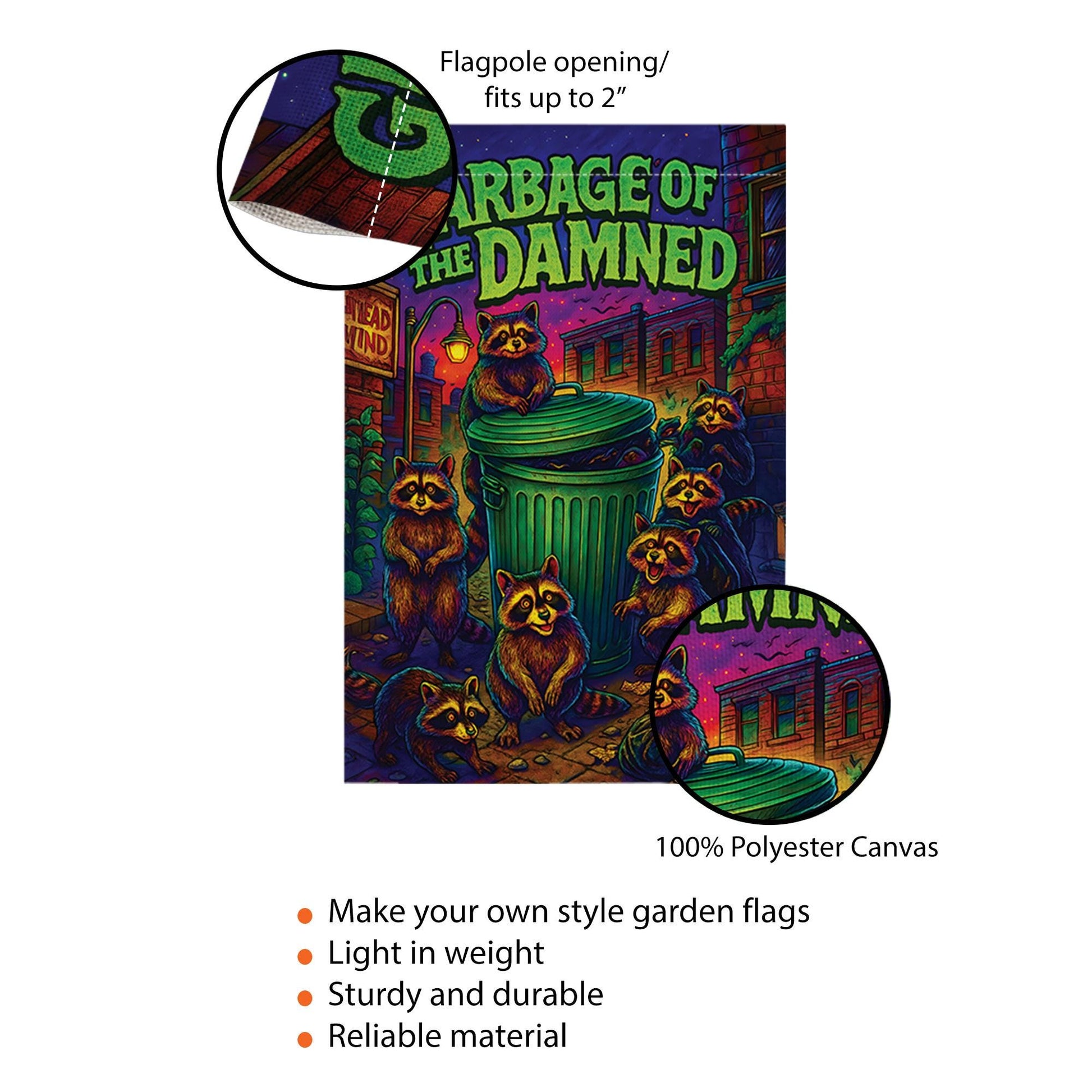 Garbage of the Damned Raccoon Flag, Funny Trash Panda Garden Decor, Spooky Gothic Halloween Sign, Psychedelic Horror Art, Housewarming Gift