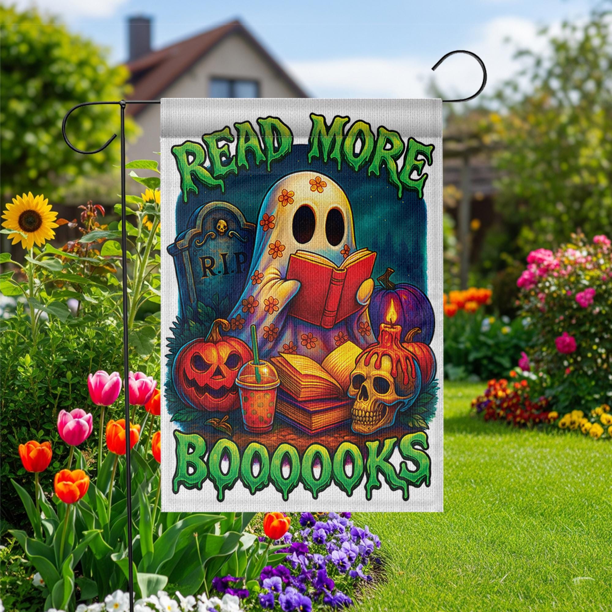 Read More Boooooks Ghost Flag, Spooky Book Lover Halloween Decor, Cute Reading Ghost Yard Art, Bookworm Gift for Librarian, Fall Decor