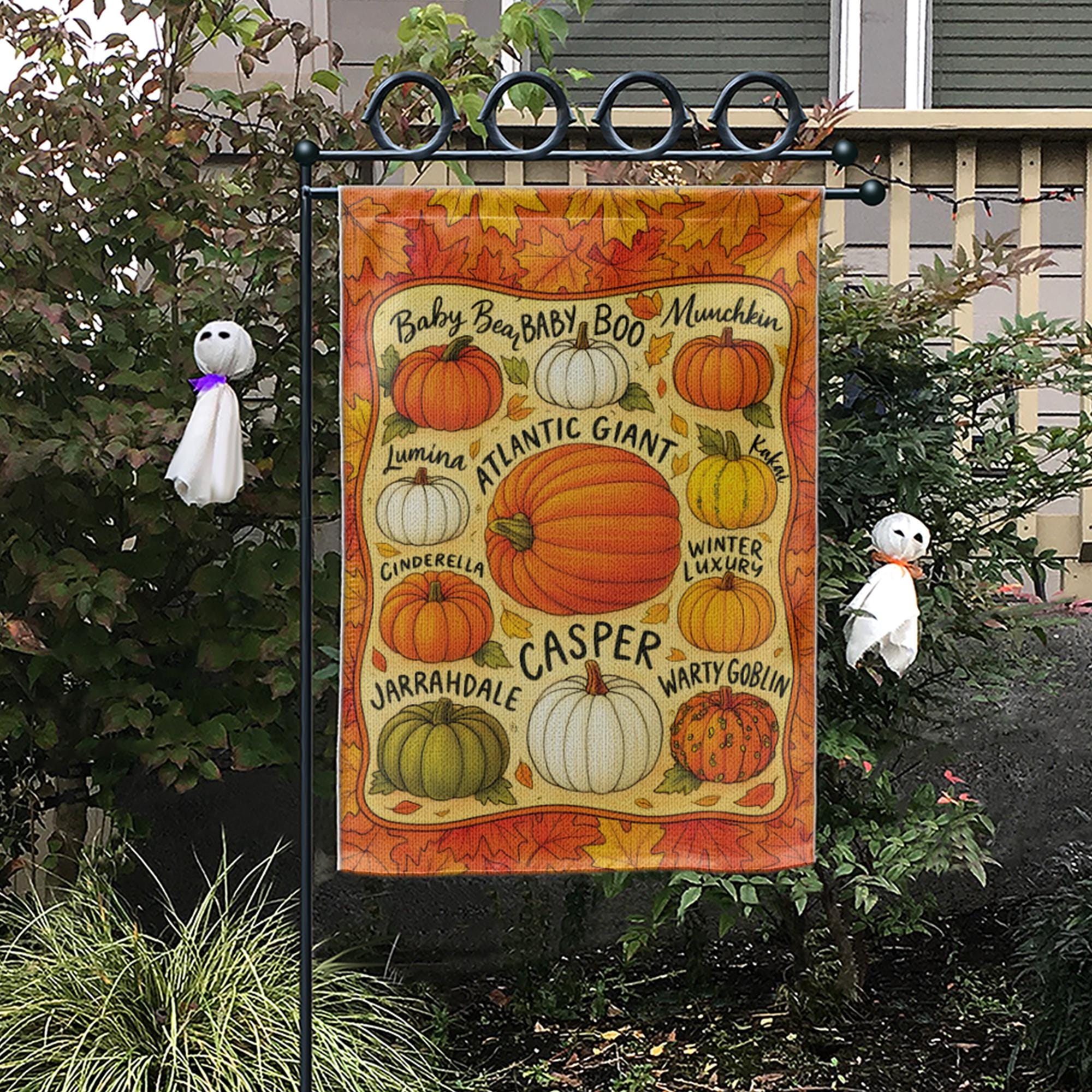Pumpkin Varieties Garden Flag, Illustrated Types of Pumpkins Yard Decor, Rustic Autumn Porch Sign, Farmhouse Fall Halloween Decoration
