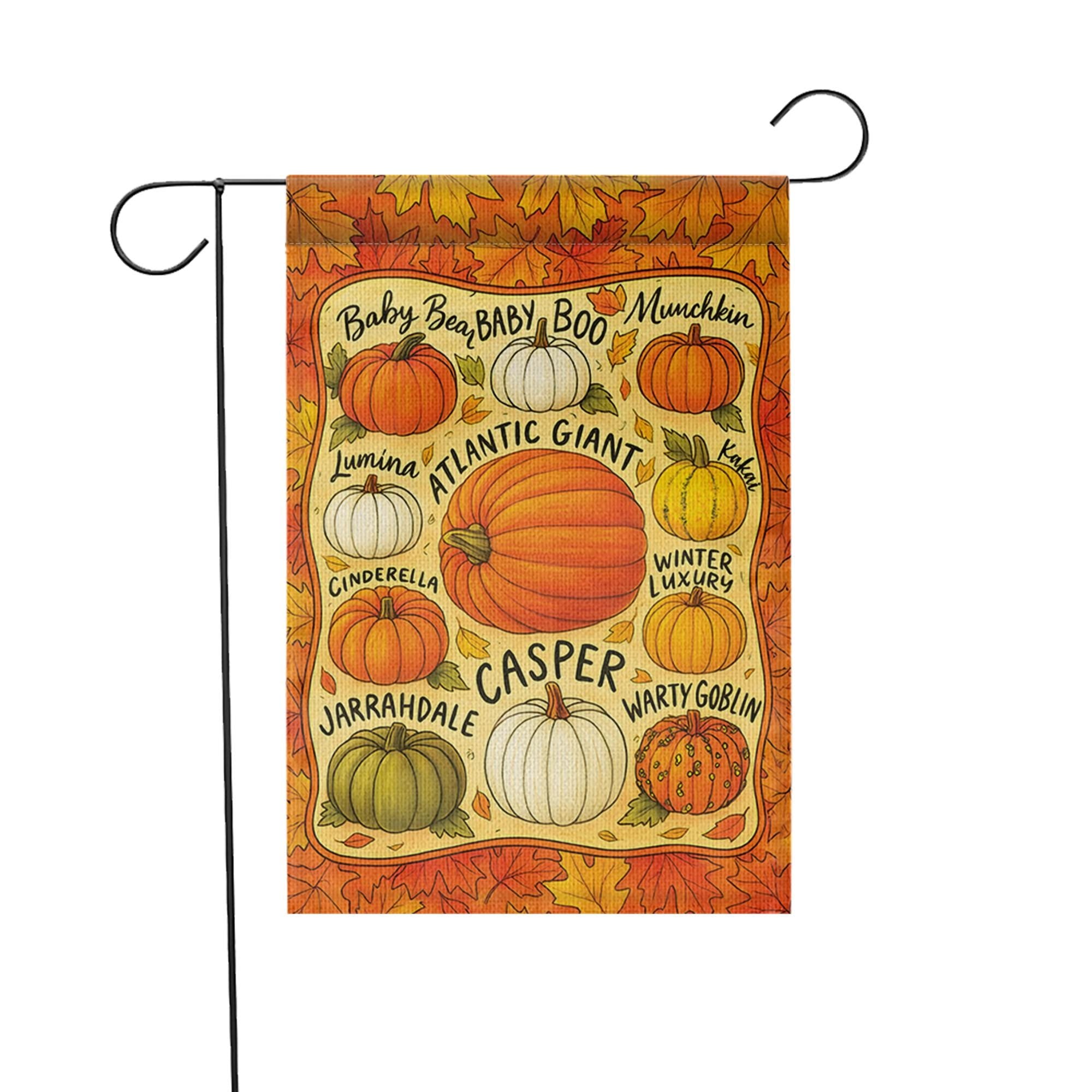 Pumpkin Varieties Garden Flag, Illustrated Types of Pumpkins Yard Decor, Rustic Autumn Porch Sign, Farmhouse Fall Halloween Decoration