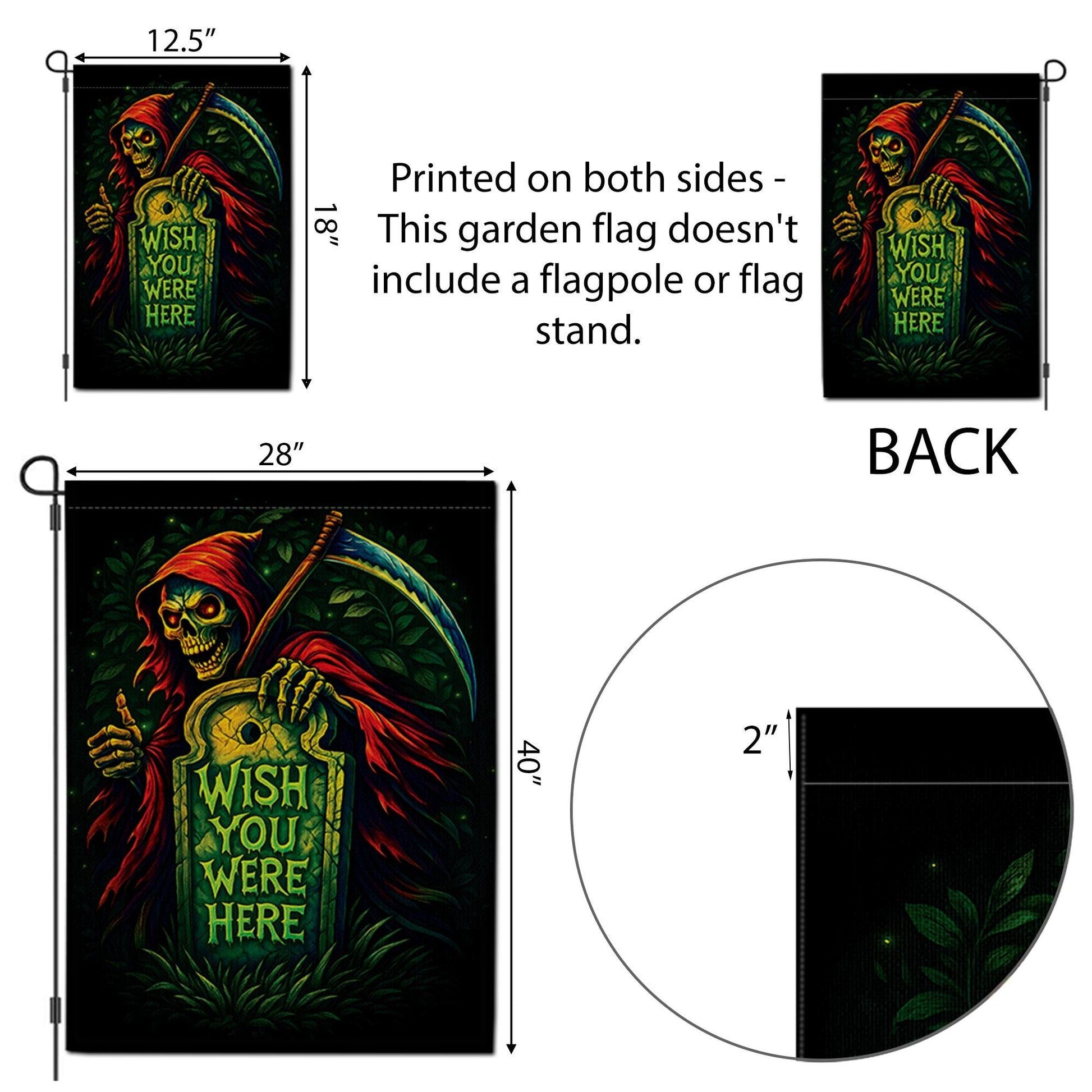 Spooky Grim Reaper "Wish You Were Here" Flag, Funny Halloween Garden Decor, Gothic Tombstone Yard Art, Dark Humor Outdoor Banner