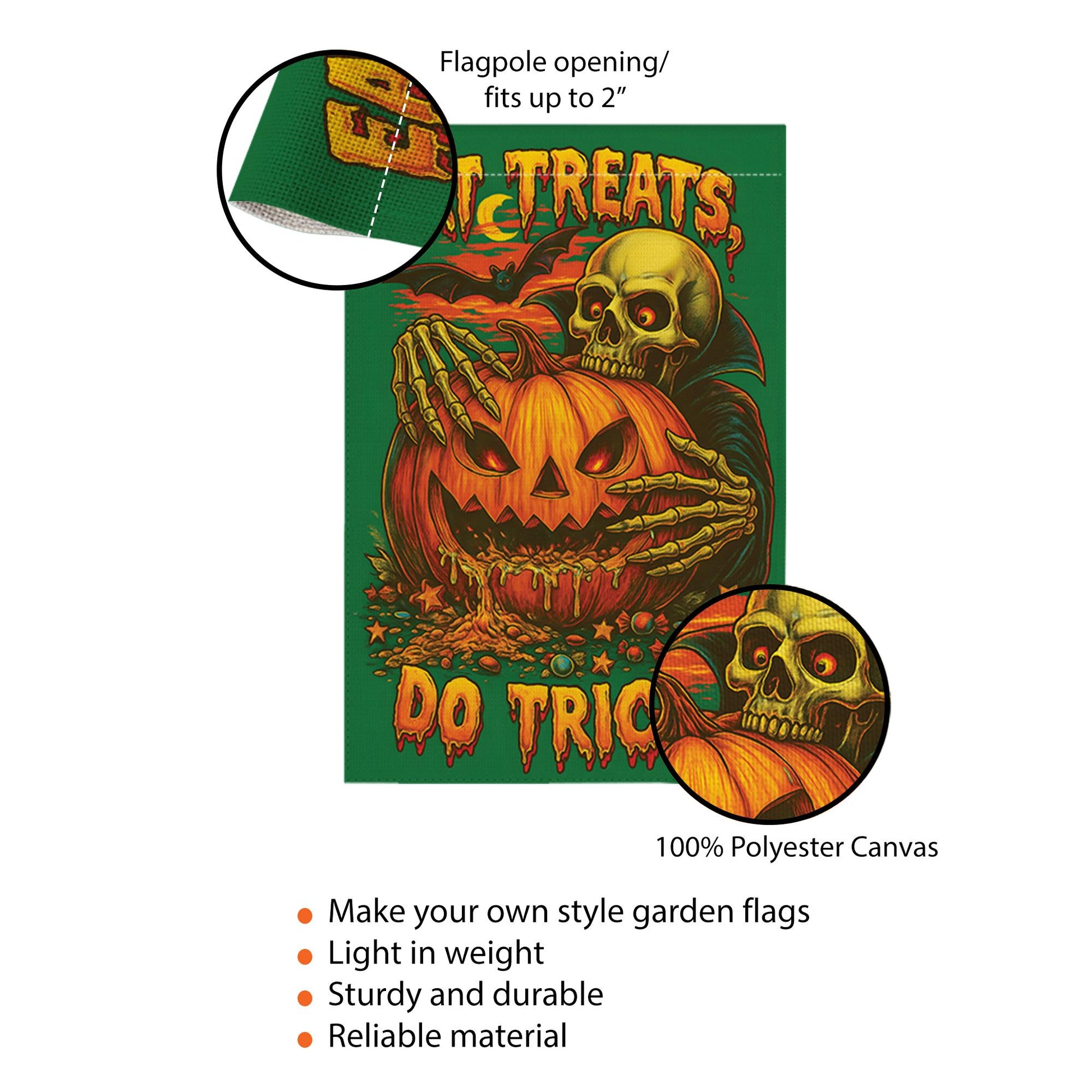 Spooky Halloween Flag, Eat Treats Do Tricks Garden Flag, Vintage Skeleton Pumpkin Decor, Retro Horror Yard Art, Outdoor Halloween Decor