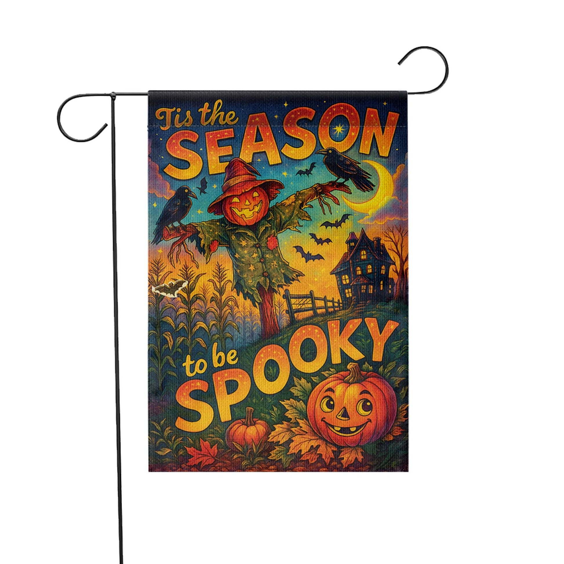 Tis the Season to be Spooky Flag, Vintage Halloween Garden Flag with Scarecrow & Pumpkin, Retro Haunted House Outdoor Yard Decor Sign