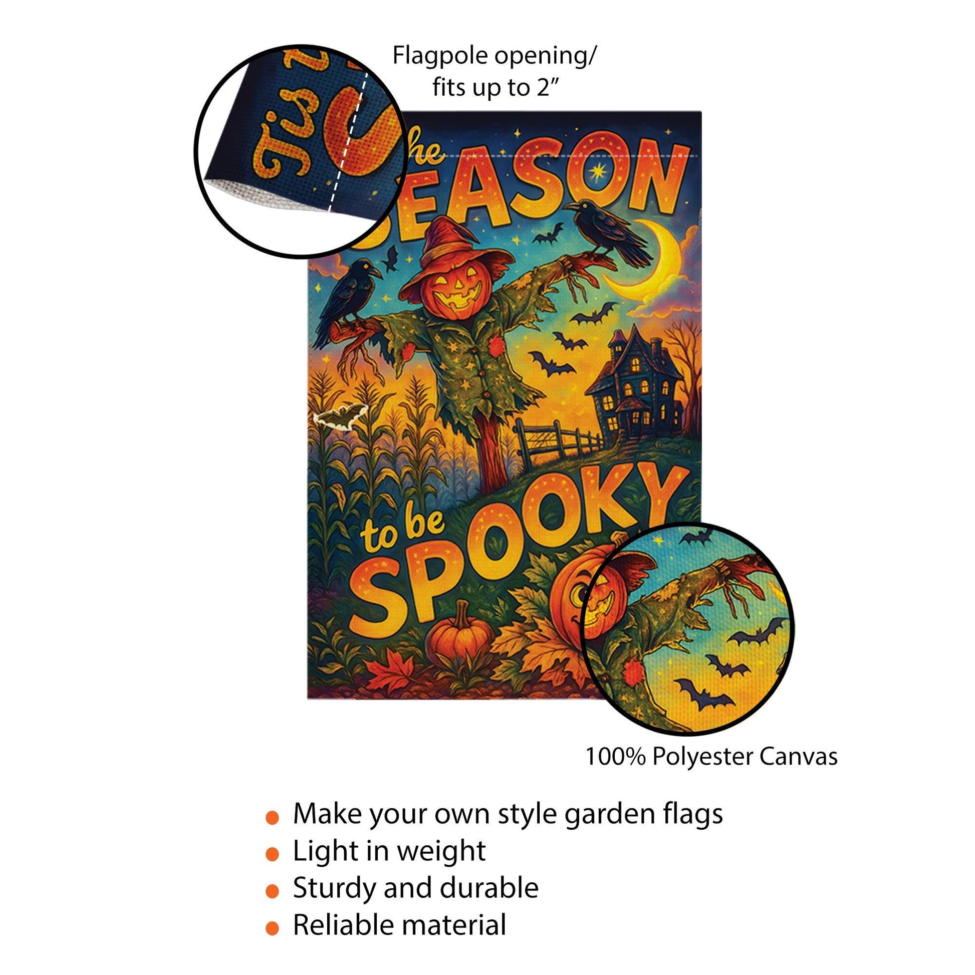 Tis the Season to be Spooky Flag, Vintage Halloween Garden Flag with Scarecrow & Pumpkin, Retro Haunted House Outdoor Yard Decor Sign