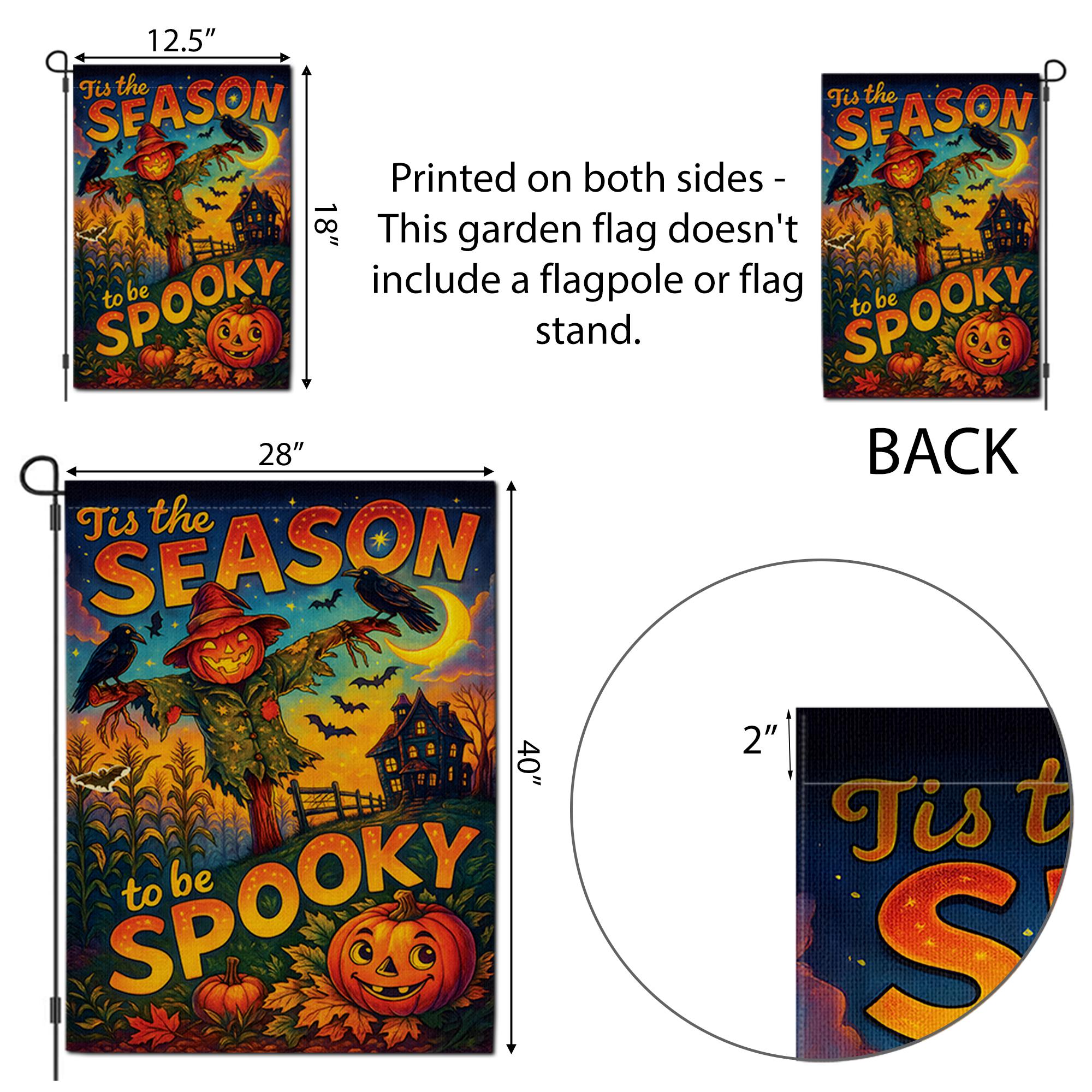 Tis the Season to be Spooky Flag, Vintage Halloween Garden Flag with Scarecrow & Pumpkin, Retro Haunted House Outdoor Yard Decor Sign