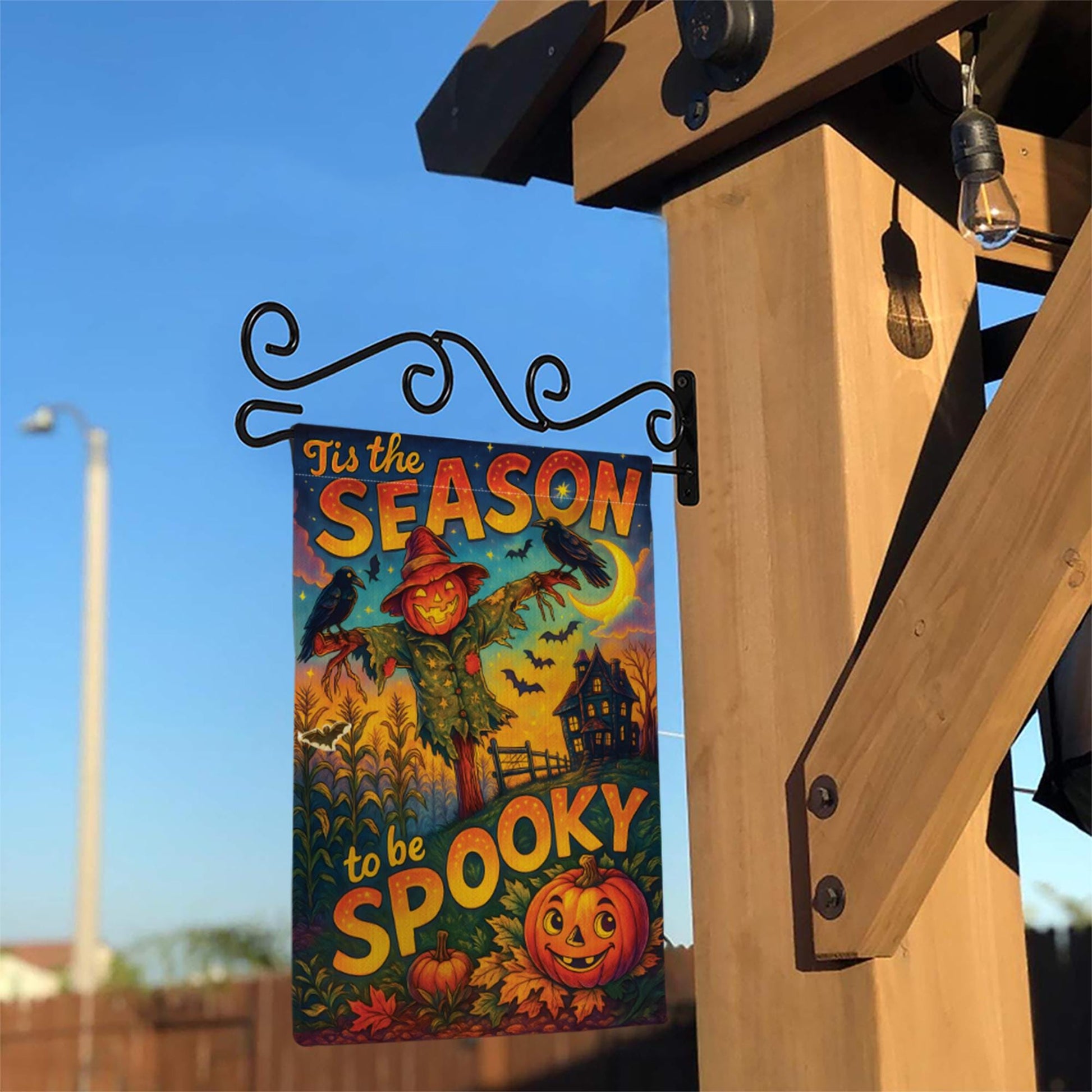 Tis the Season to be Spooky Flag, Vintage Halloween Garden Flag with Scarecrow & Pumpkin, Retro Haunted House Outdoor Yard Decor Sign