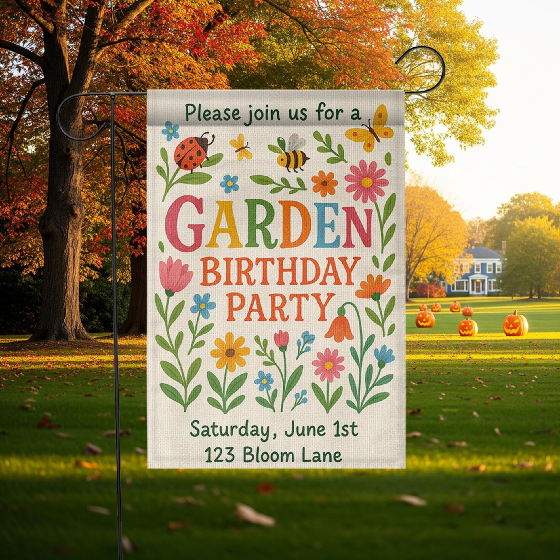 Personalized Garden Birthday Flag, Custom Welcome Yard Sign for Party, Outdoor Floral Decor, Spring Summer Celebration Banner for Kids
