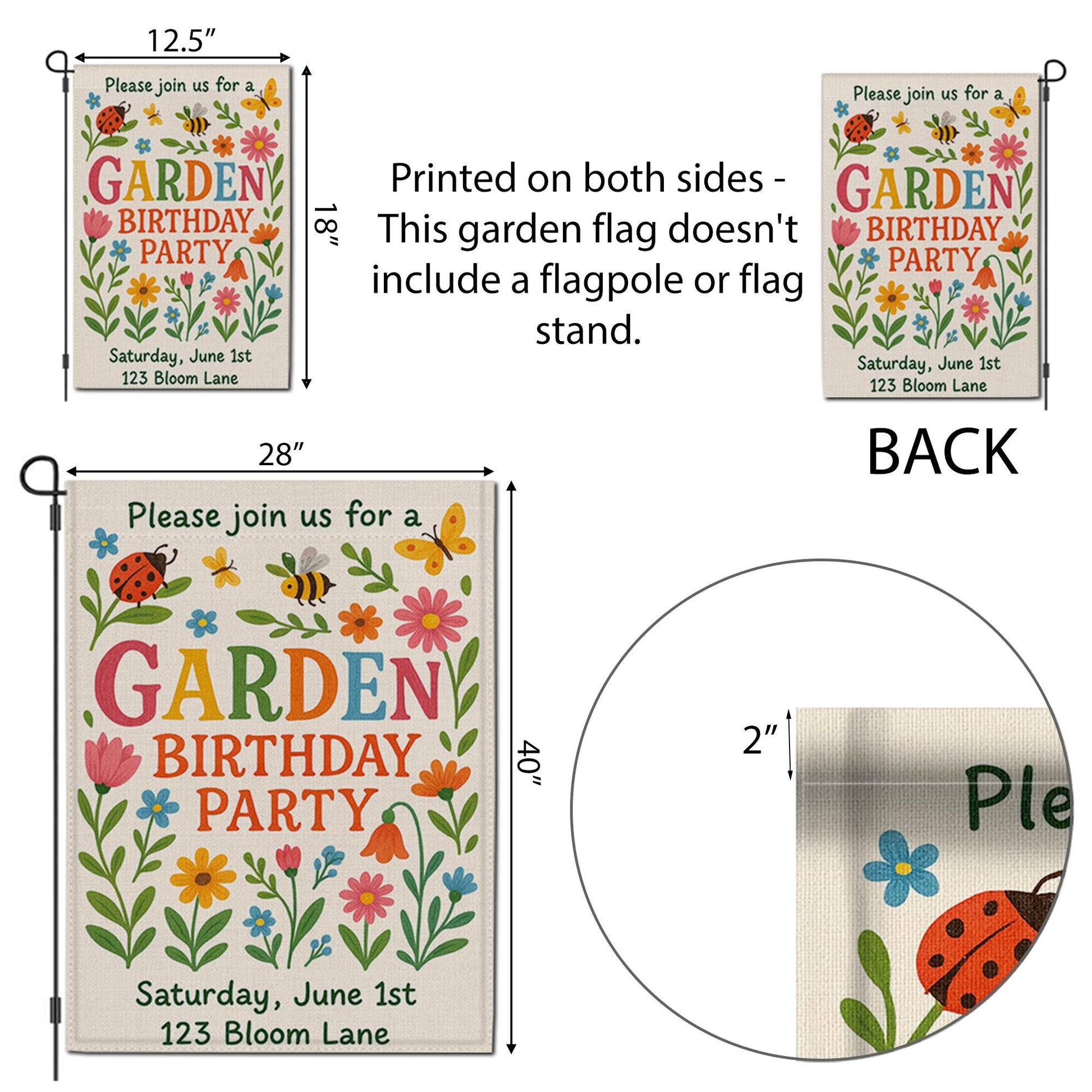 Personalized Garden Birthday Flag, Custom Welcome Yard Sign for Party, Outdoor Floral Decor, Spring Summer Celebration Banner for Kids