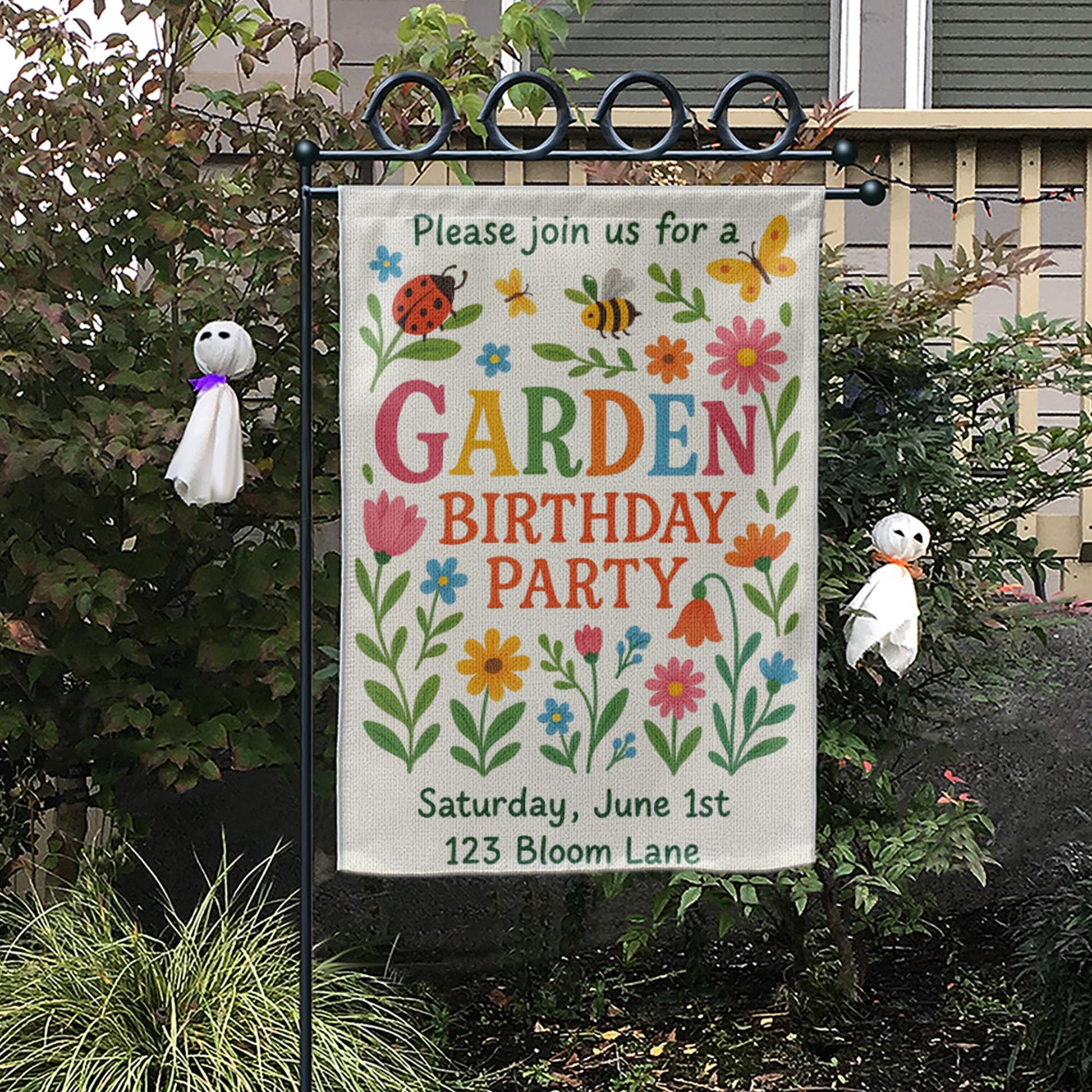 Personalized Garden Birthday Flag, Custom Welcome Yard Sign for Party, Outdoor Floral Decor, Spring Summer Celebration Banner for Kids