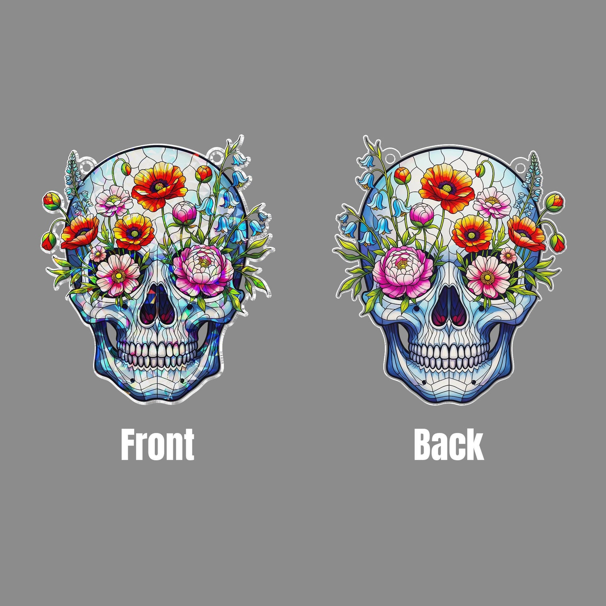 Floral Skull Acrylic Window Hanging, Holographic Gothic Home Decor, Boho Prism Wall Art, Unique Metaphysical Gift, Halloween Decor