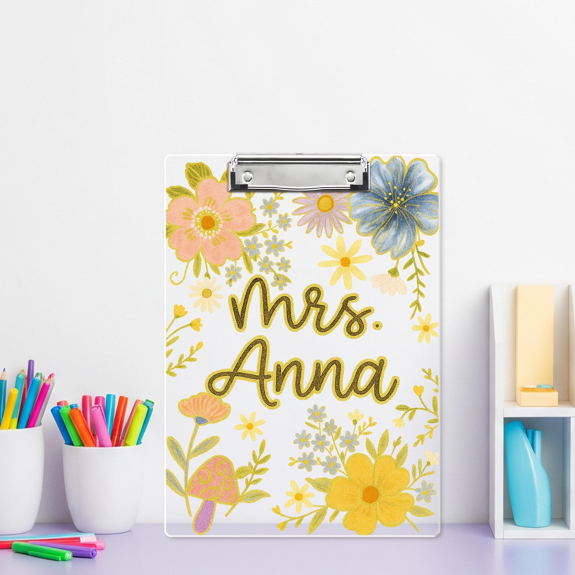 Custom Teacher Clipboard with Name, Personalized Floral Office Clipboard, Cute Gift for Educators , Classroom Desk Decor