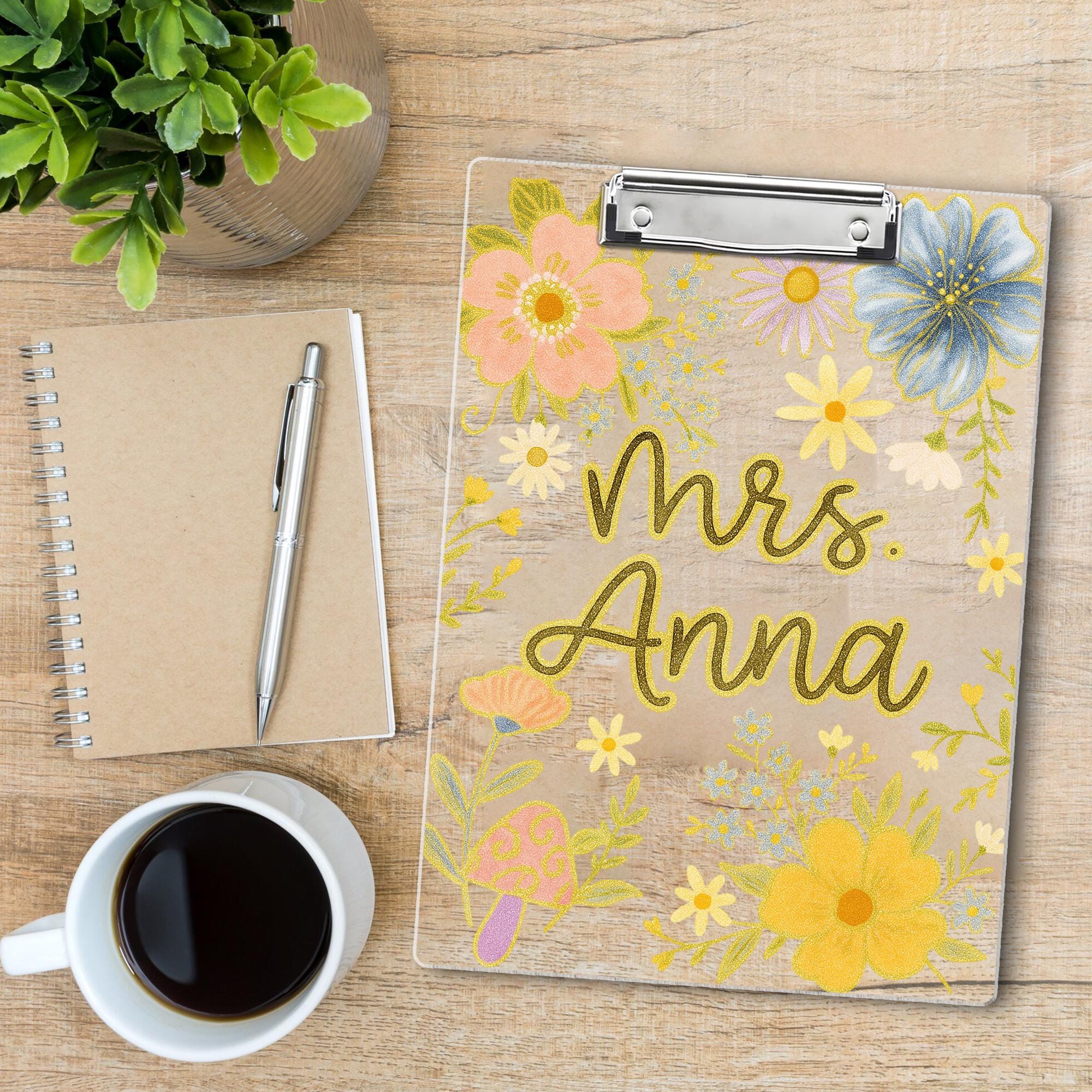 Custom Teacher Clipboard with Name, Personalized Floral Office Clipboard, Cute Gift for Educators , Classroom Desk Decor