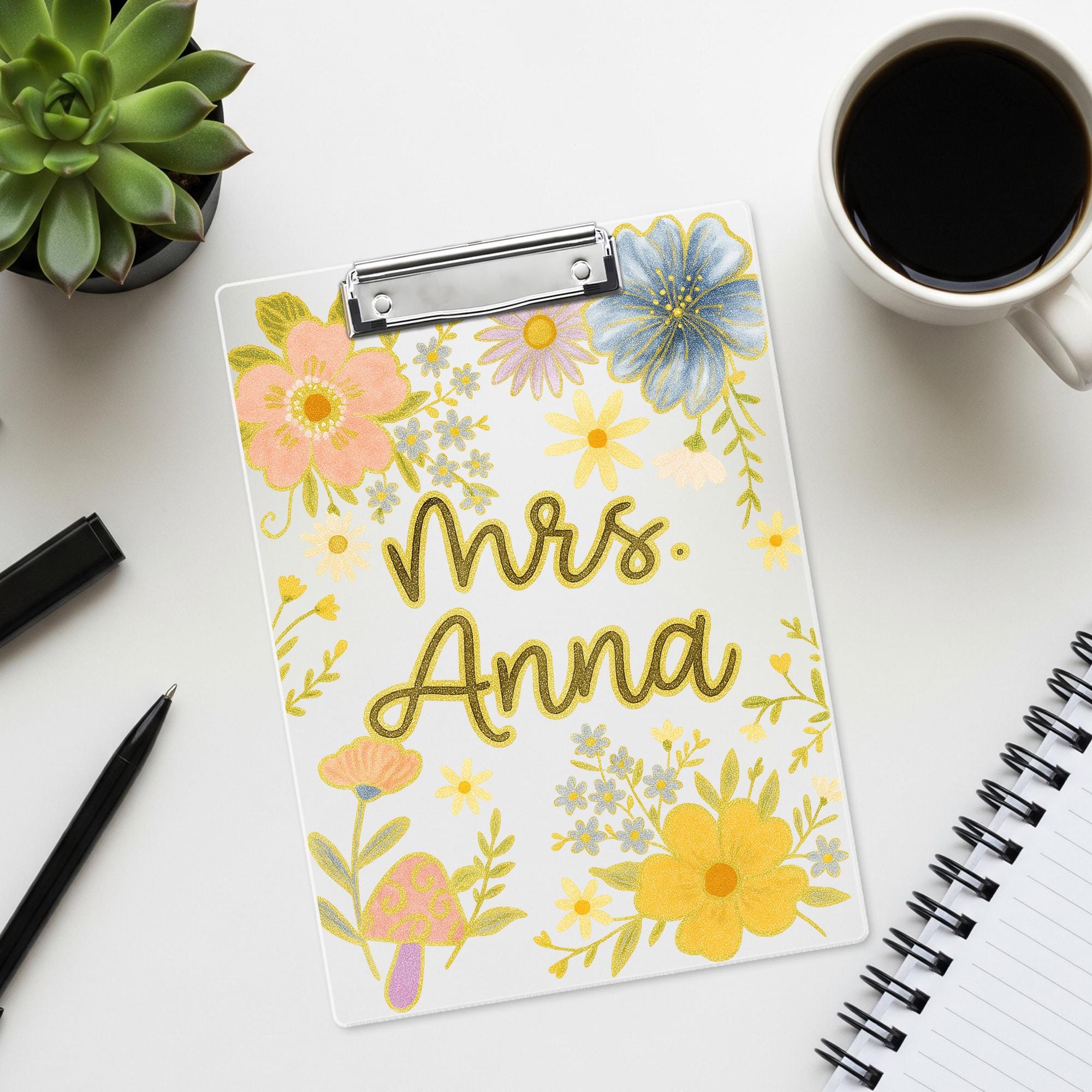 Custom Teacher Clipboard with Name, Personalized Floral Office Clipboard, Cute Gift for Educators , Classroom Desk Decor