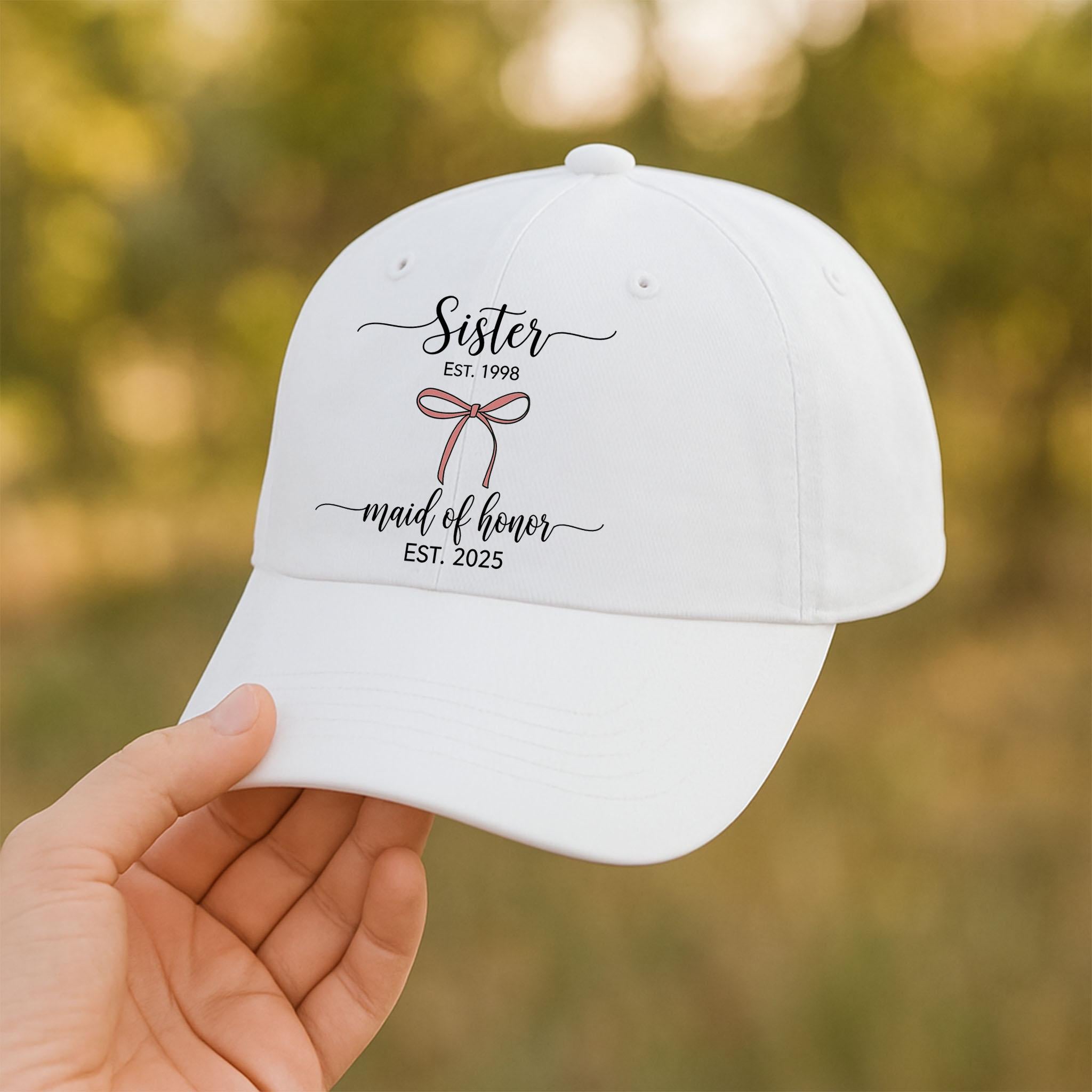 Custom Sister Maid of Honor Hat, Pink Bridal Party Cap, Personalized Bridesmaid Gift, Wedding Party Keepsake, Custom year baseball Hat