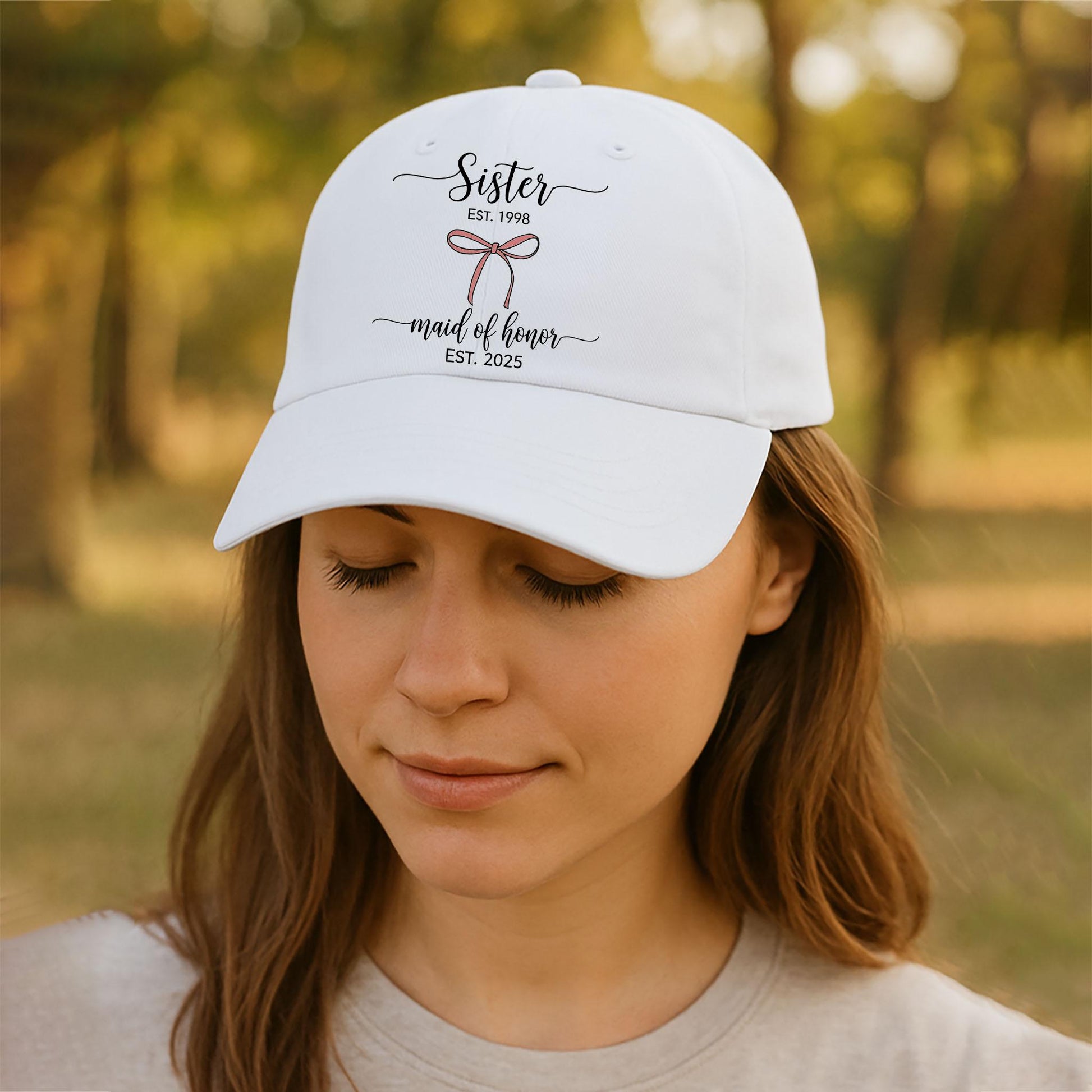 Custom Sister Maid of Honor Hat, Pink Bridal Party Cap, Personalized Bridesmaid Gift, Wedding Party Keepsake, Custom year baseball Hat