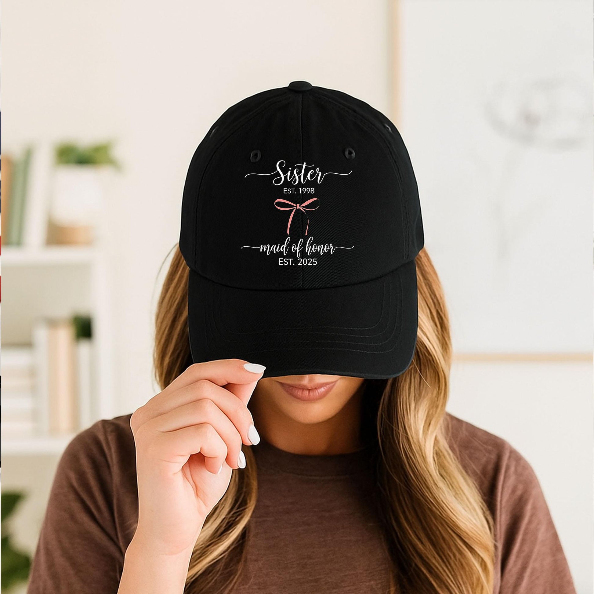 Custom Sister Maid of Honor Hat, Pink Bridal Party Cap, Personalized Bridesmaid Gift, Wedding Party Keepsake, Custom year baseball Hat
