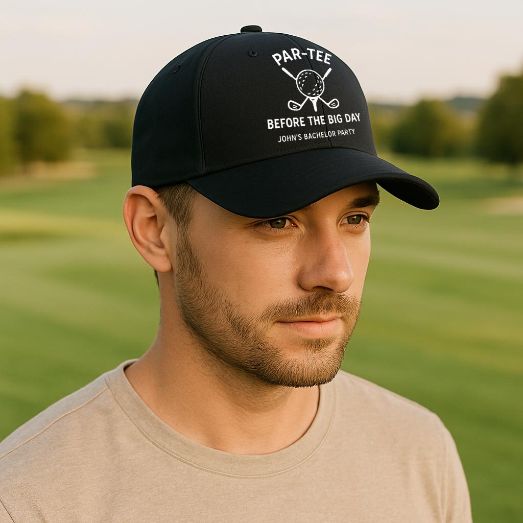 Par-Tee Bachelor Party Hat, Golf Themed Groom Cap, Custom Wedding Weekend Hat, Groomsmen Gift, Funny Golf Party Favor Hat