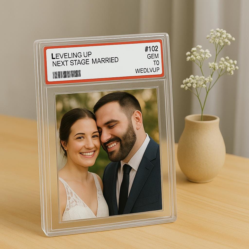 Custom Wedding Acrylic Block, “Leveling Up” Photo Gift, Personalized Married Couple Display, Geeky Husband Wife Decor