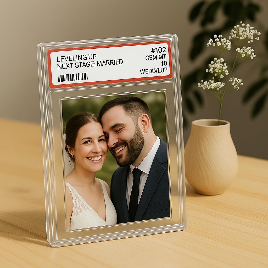 Custom Wedding Acrylic Block, “Leveling Up” Photo Gift, Personalized Married Couple Display, Geeky Husband Wife Decor