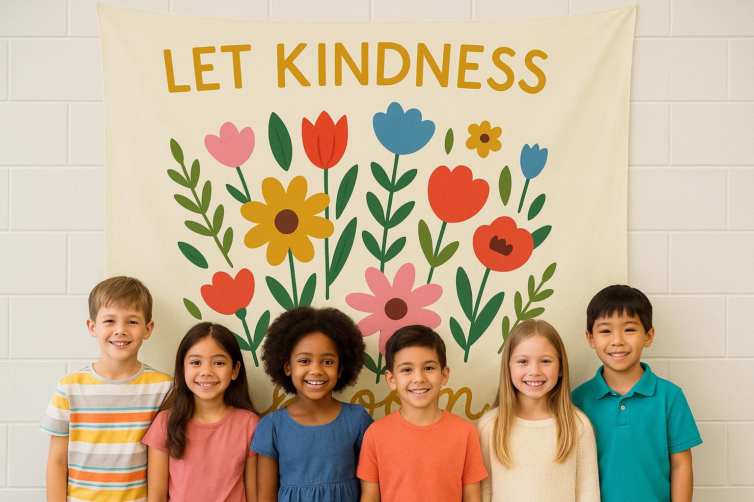 Let Kindness Bloom Tapestry - Back to School Classroom Decor, Colorful Floral Wall Art Positive Affirmation Poster, Teacher Classroom Banner