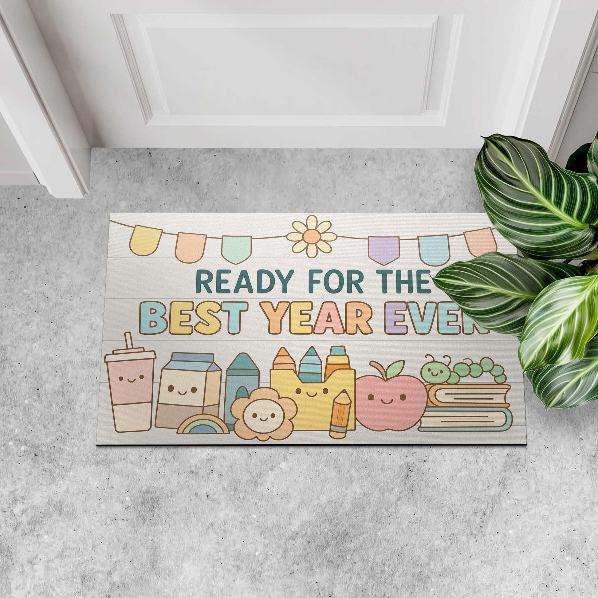 Ready for the Best Year Ever Doormat – Cute Back to School Welcome Mat, Teacher Classroom Rug, First Day of School Entryway Decor