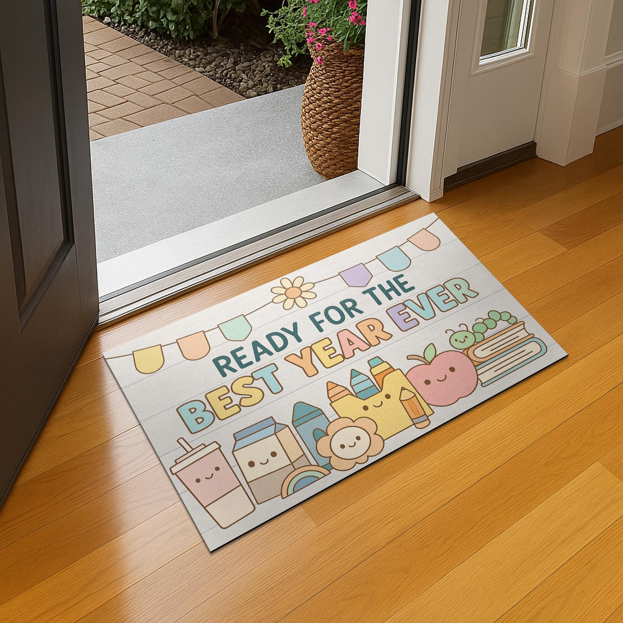 Ready for the Best Year Ever Doormat – Cute Back to School Welcome Mat, Teacher Classroom Rug, First Day of School Entryway Decor