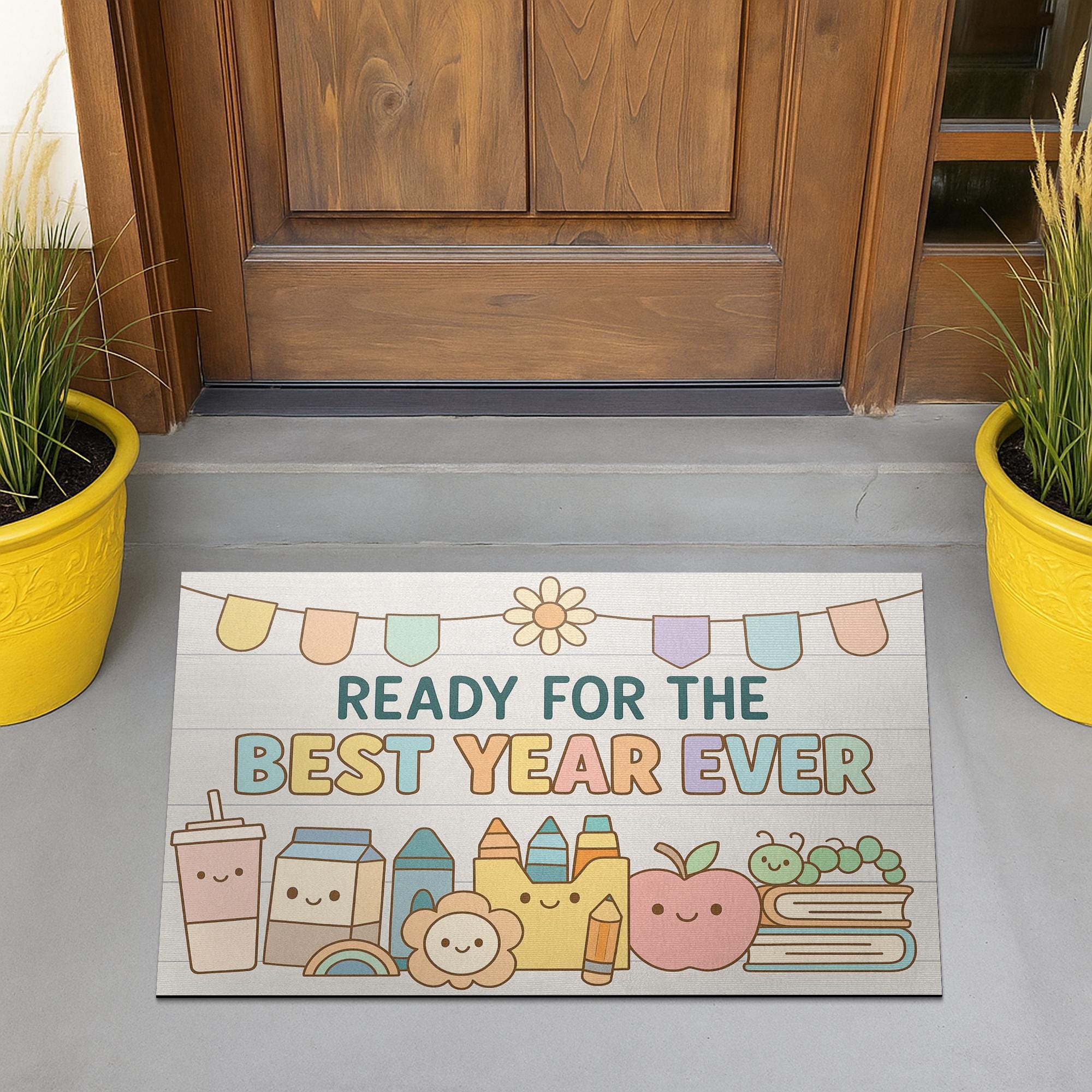 Ready for the Best Year Ever Doormat – Cute Back to School Welcome Mat, Teacher Classroom Rug, First Day of School Entryway Decor