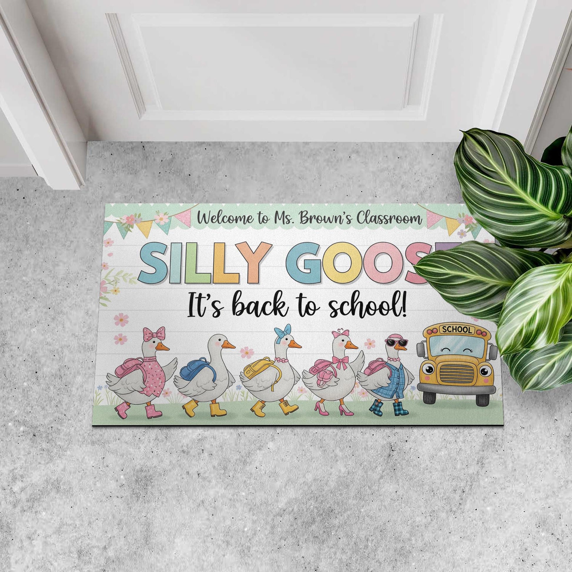 Silly Goose Back to School Doormat – Funny Teacher Classroom Rug, Personalized Entry Mat for Welcome Area, Cute Goose Decor, School Doormat