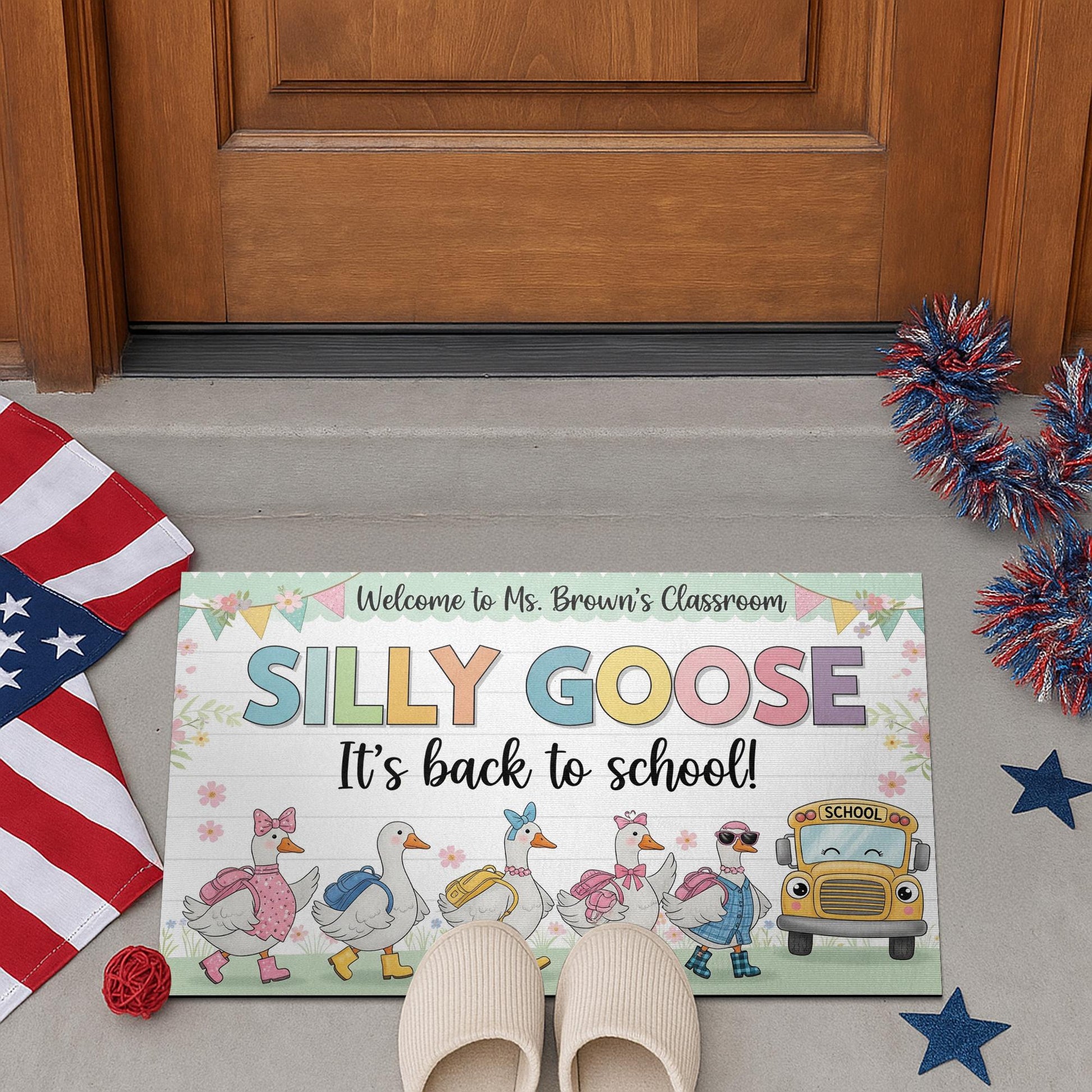 Silly Goose Back to School Doormat – Funny Teacher Classroom Rug, Personalized Entry Mat for Welcome Area, Cute Goose Decor, School Doormat