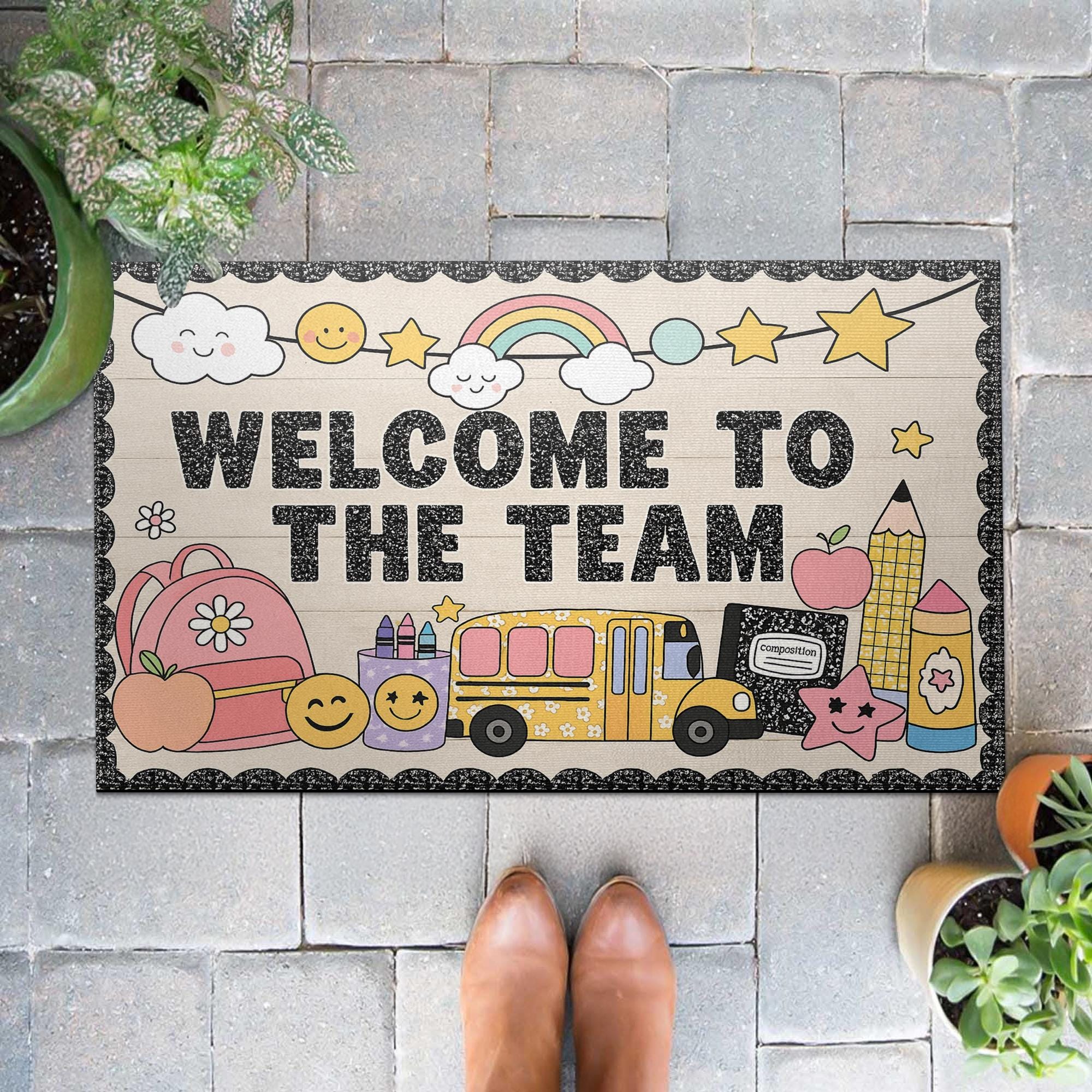 Welcome to the Team Doormat – Cute Teacher Classroom Entry Rug, Back to School Decor, Team Gift Mat for Staff, Coworkers or Teachers