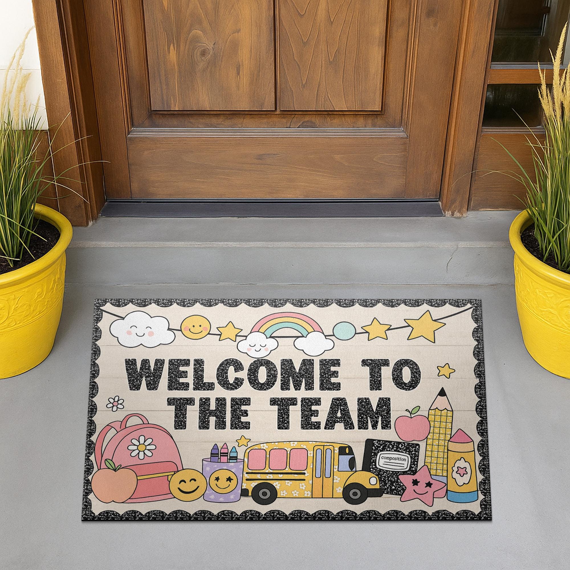 Welcome to the Team Doormat – Cute Teacher Classroom Entry Rug, Back to School Decor, Team Gift Mat for Staff, Coworkers or Teachers