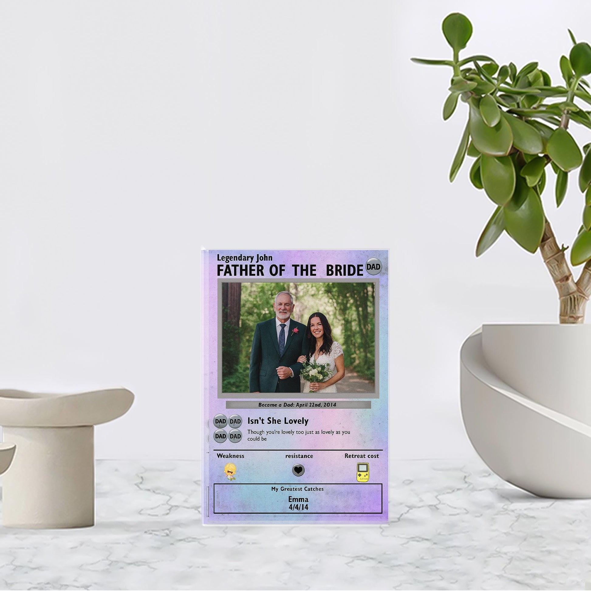 Custom Father of the Bride Acrylic Block, Wedding Gift from Daughter, Personalized Trading Card Style Dad Keepsake Display