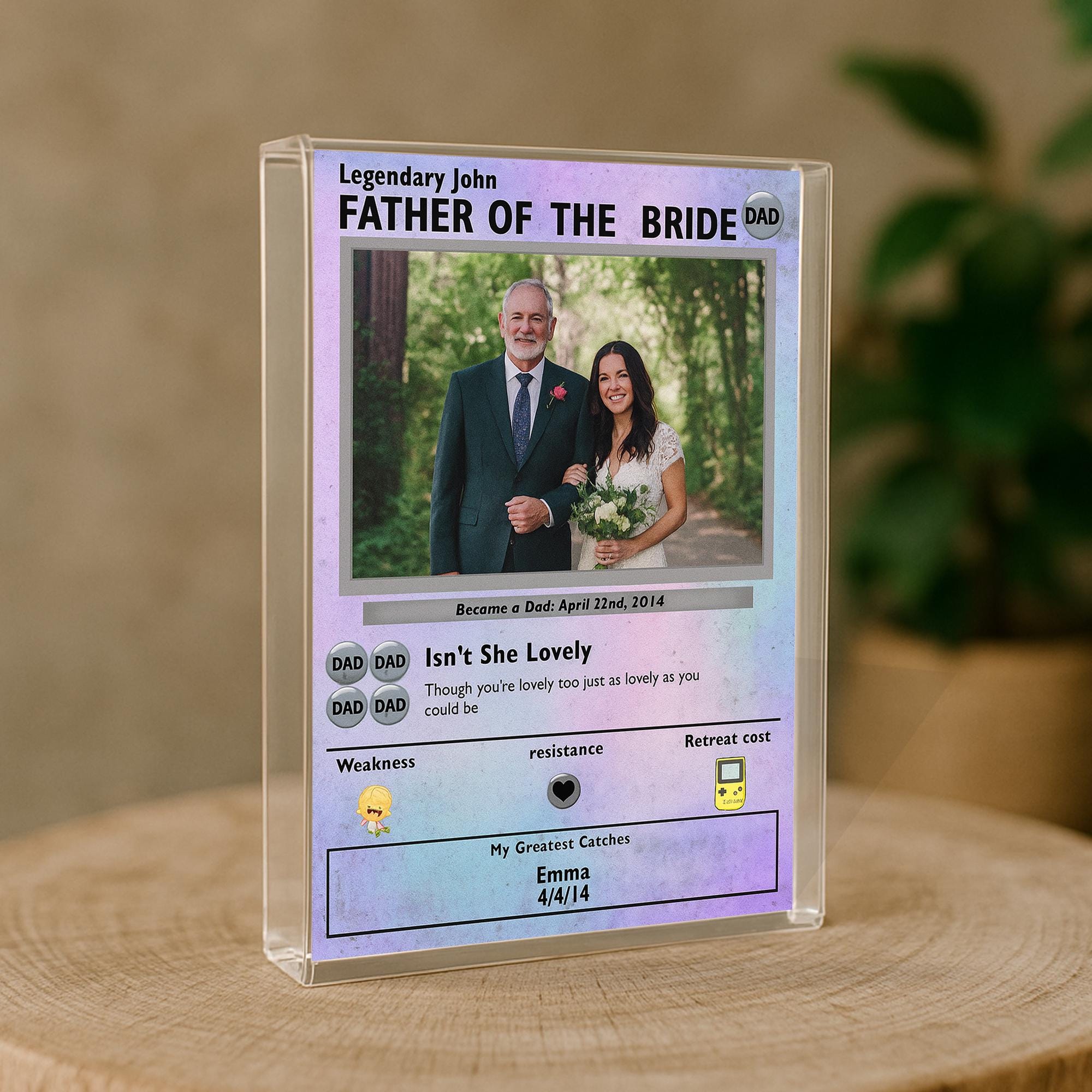 Custom Father of the Bride Acrylic Block, Wedding Gift from Daughter, Personalized Trading Card Style Dad Keepsake Display