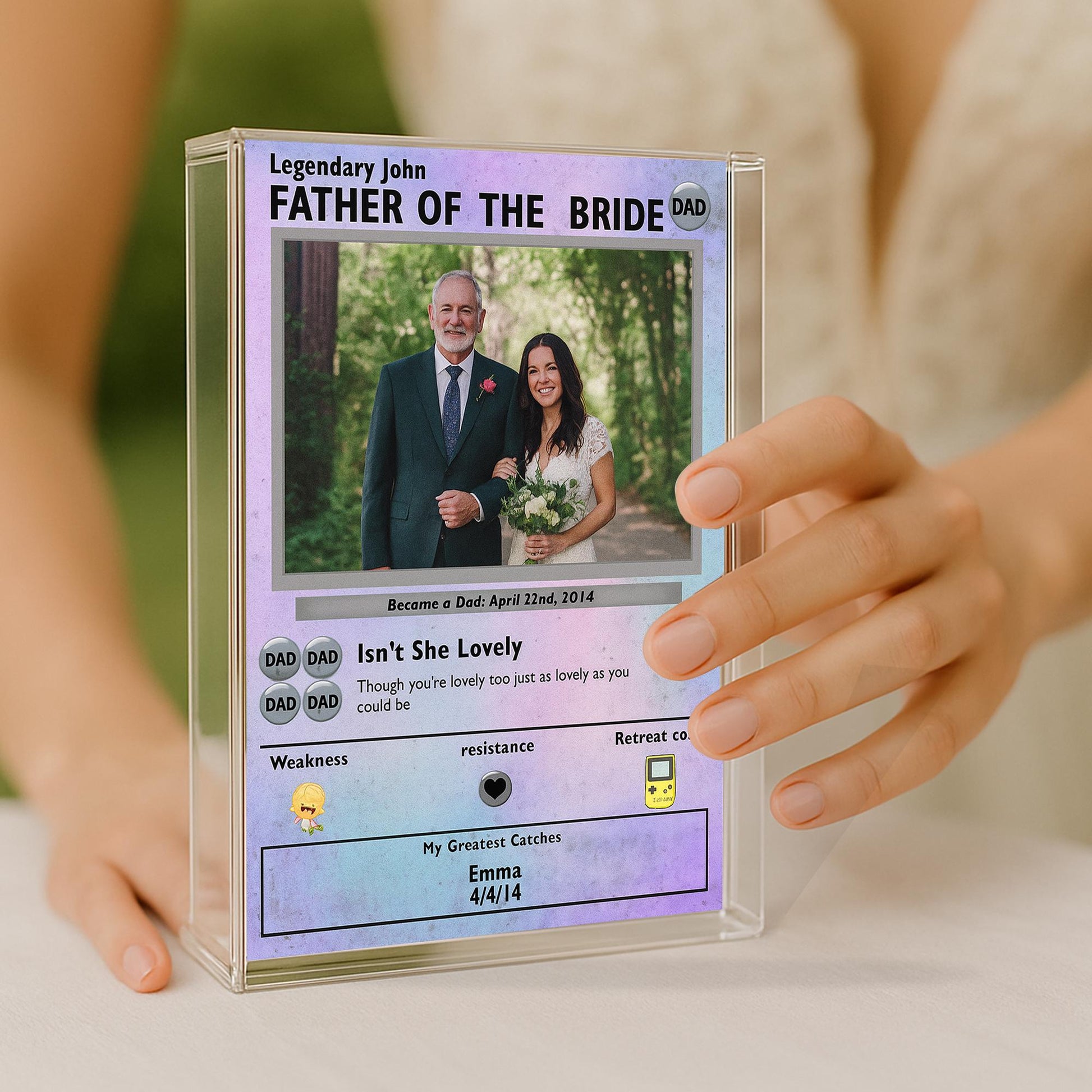 Custom Father of the Bride Acrylic Block, Wedding Gift from Daughter, Personalized Trading Card Style Dad Keepsake Display