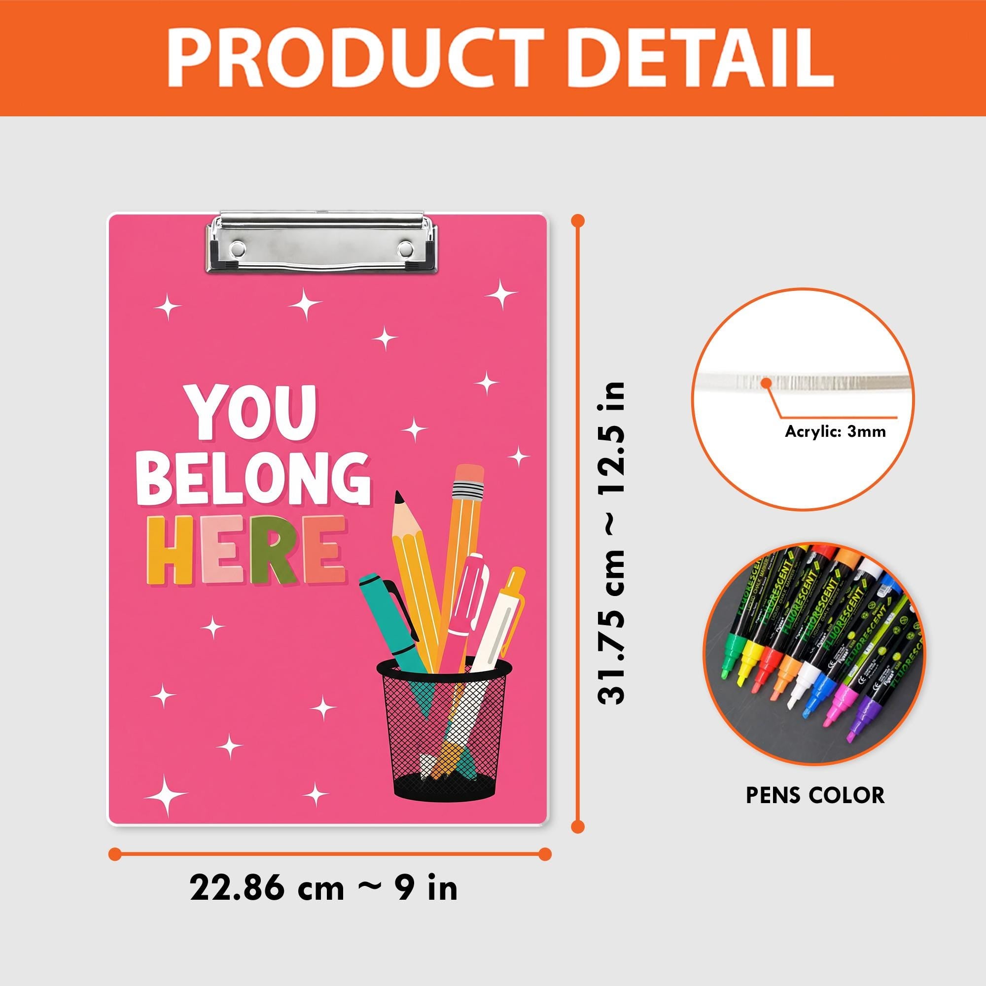 You Belong Here Clipboard – Cute Teacher Classroom Clipboard, Back to School Gift, Pink Motivational Student or Office Desk Accessory, Staff