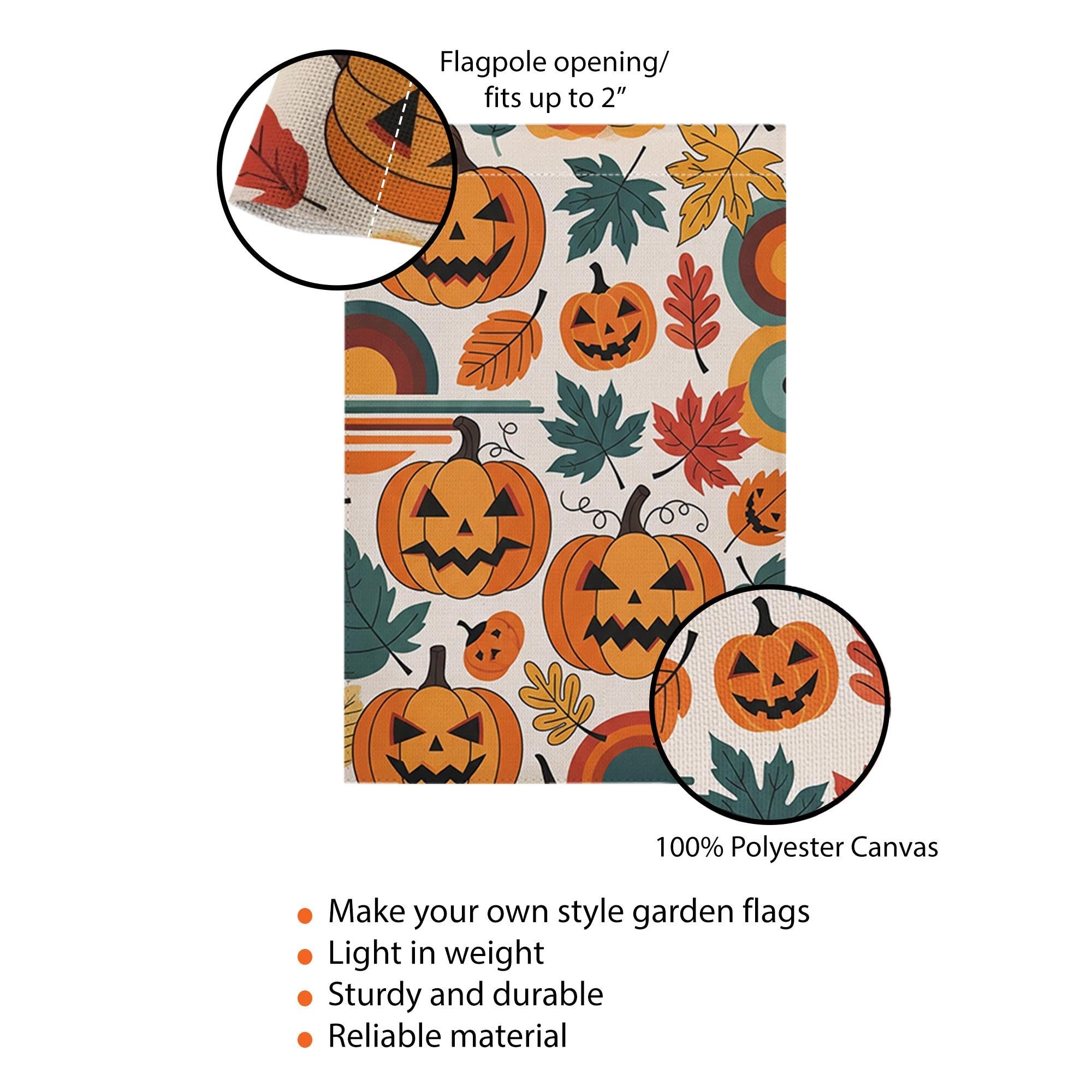 Retro Pumpkin Garden Flag - Fall Halloween Yard Decor with Colorful Leaves and Jack-O'-Lanterns, Vintage Autumn Outdoor Decoration