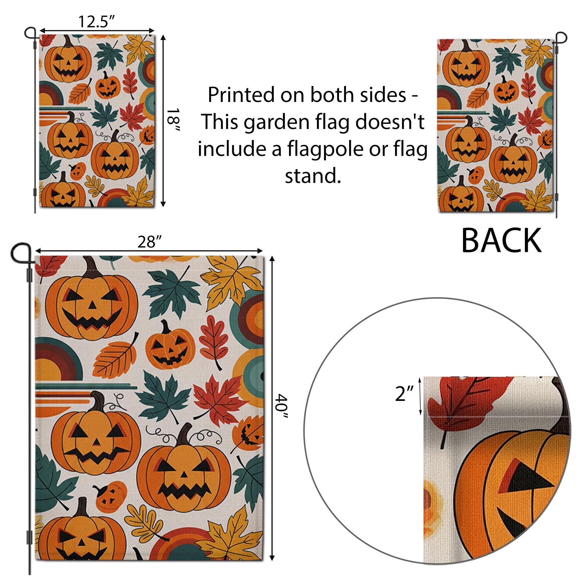 Retro Pumpkin Garden Flag - Fall Halloween Yard Decor with Colorful Leaves and Jack-O'-Lanterns, Vintage Autumn Outdoor Decoration