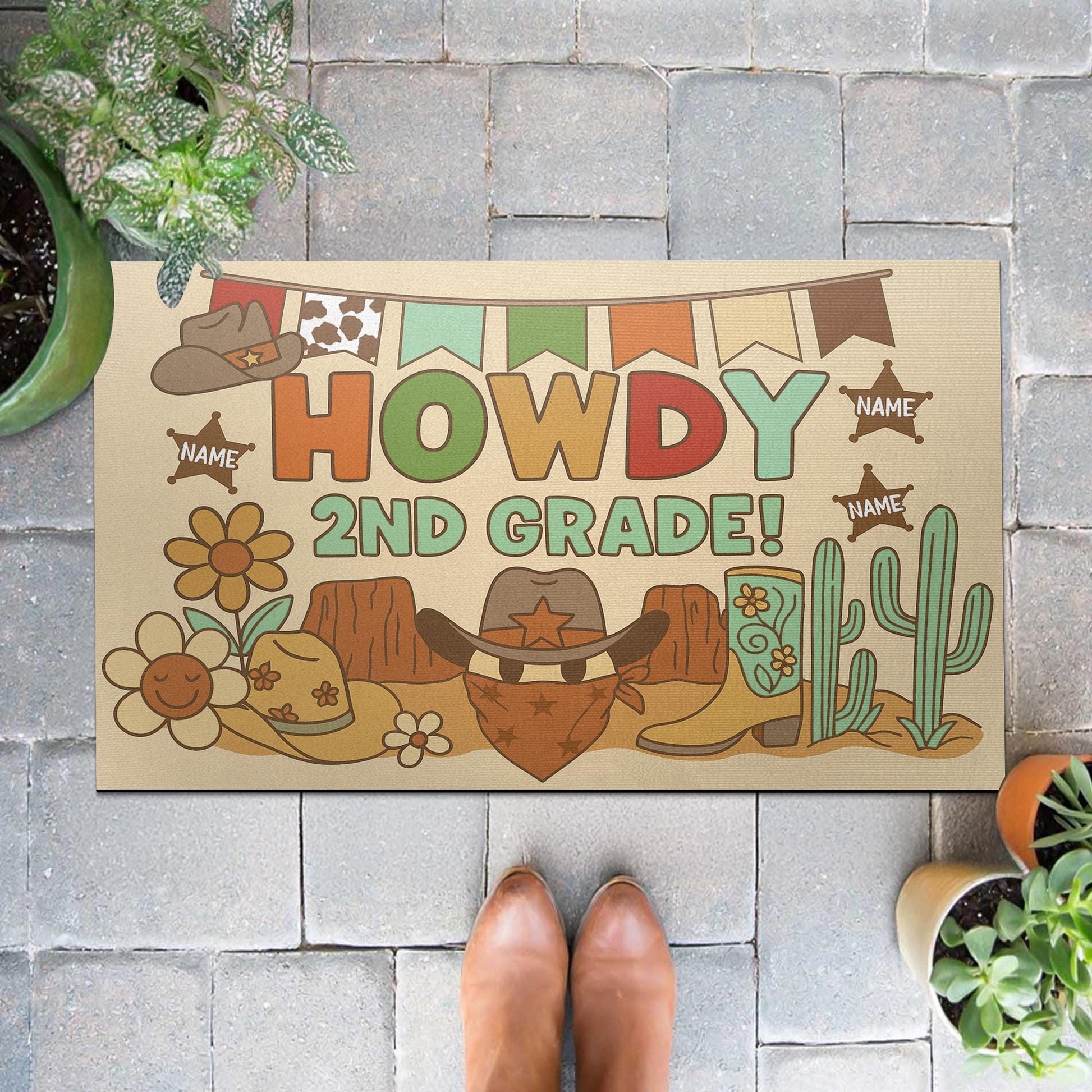 Howdy 2nd Grade Doormat, Personalized Western Cowboy Classroom Rug, Back to School Teacher Entry Mat, Rustic Country Decor, School Decor Rug