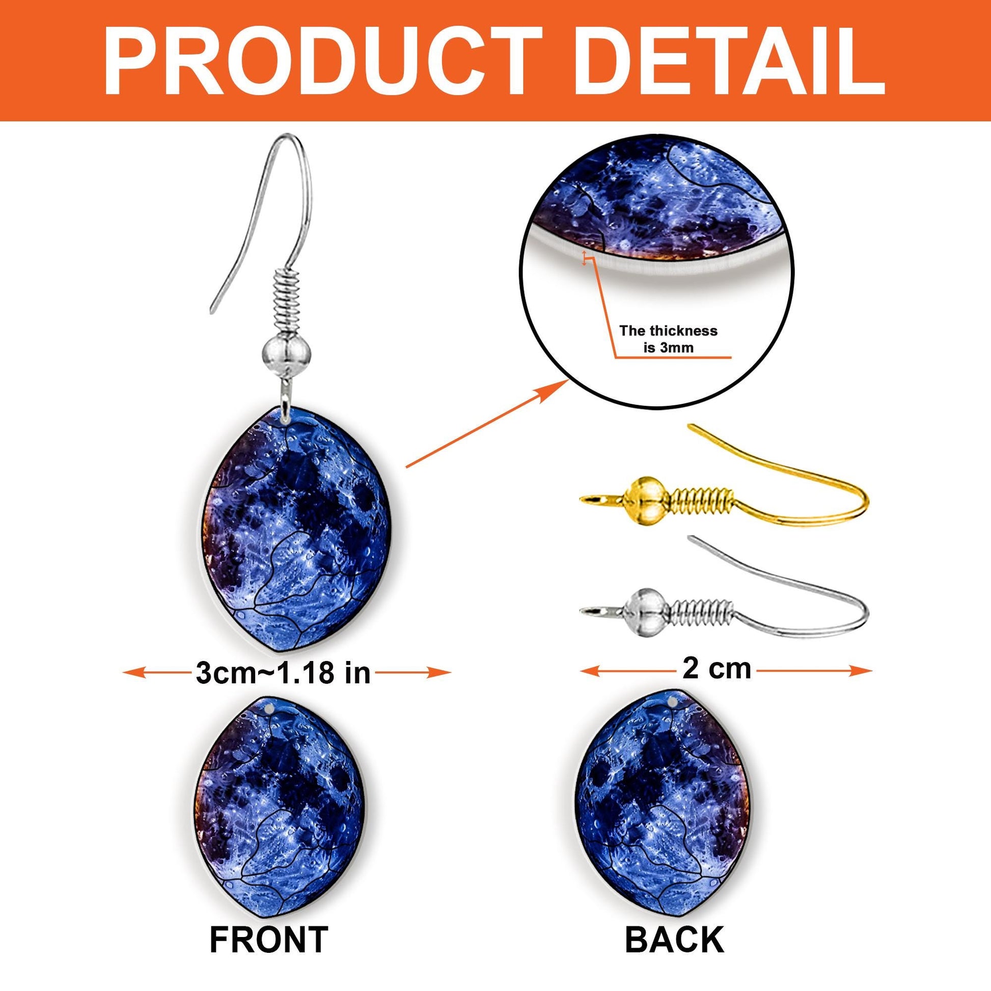 Moon Phase Earrings - Asymmetrical Celestial Drop Earrings, Faux Glass Lunar Jewelry for Space Lover, Witchy Boho Starry Night Gift