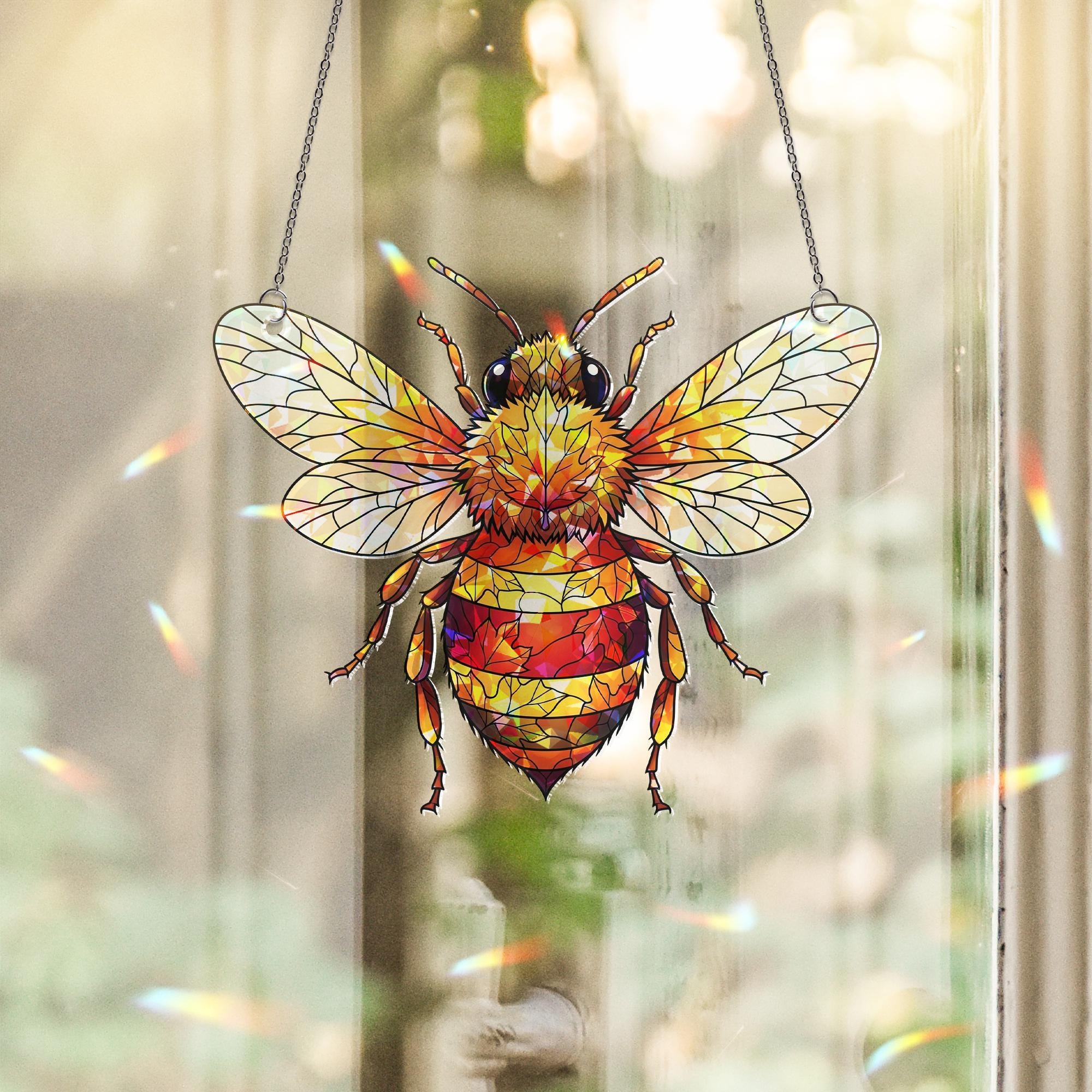 Stained Glass Bee Suncatcher – Honeybee Window Decor, Nature Insect Gift
