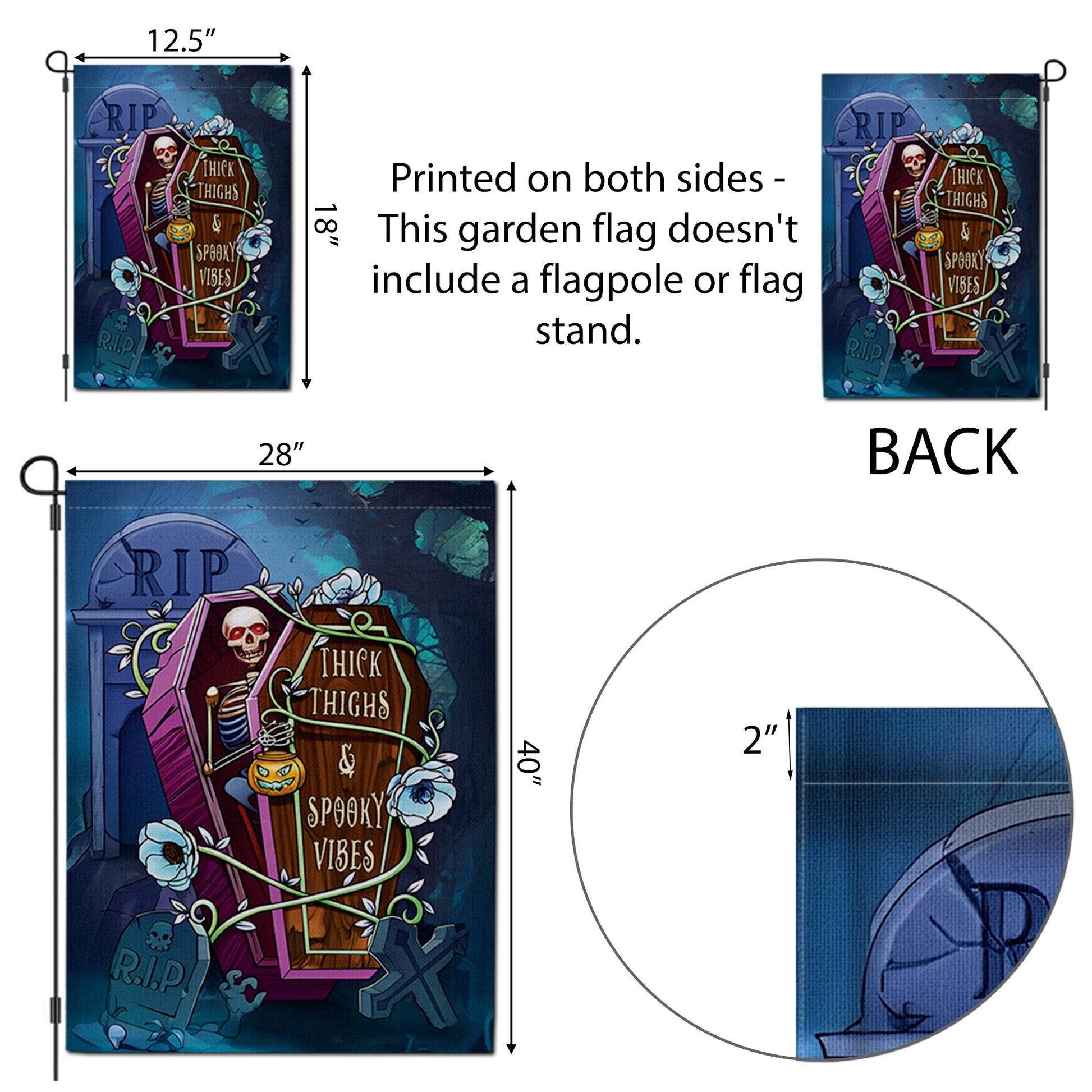 Funny Halloween Garden Flag - Thick Thighs Spooky Vibes Skeleton Yard Decor - Cute Halloween Outdoor Sign
