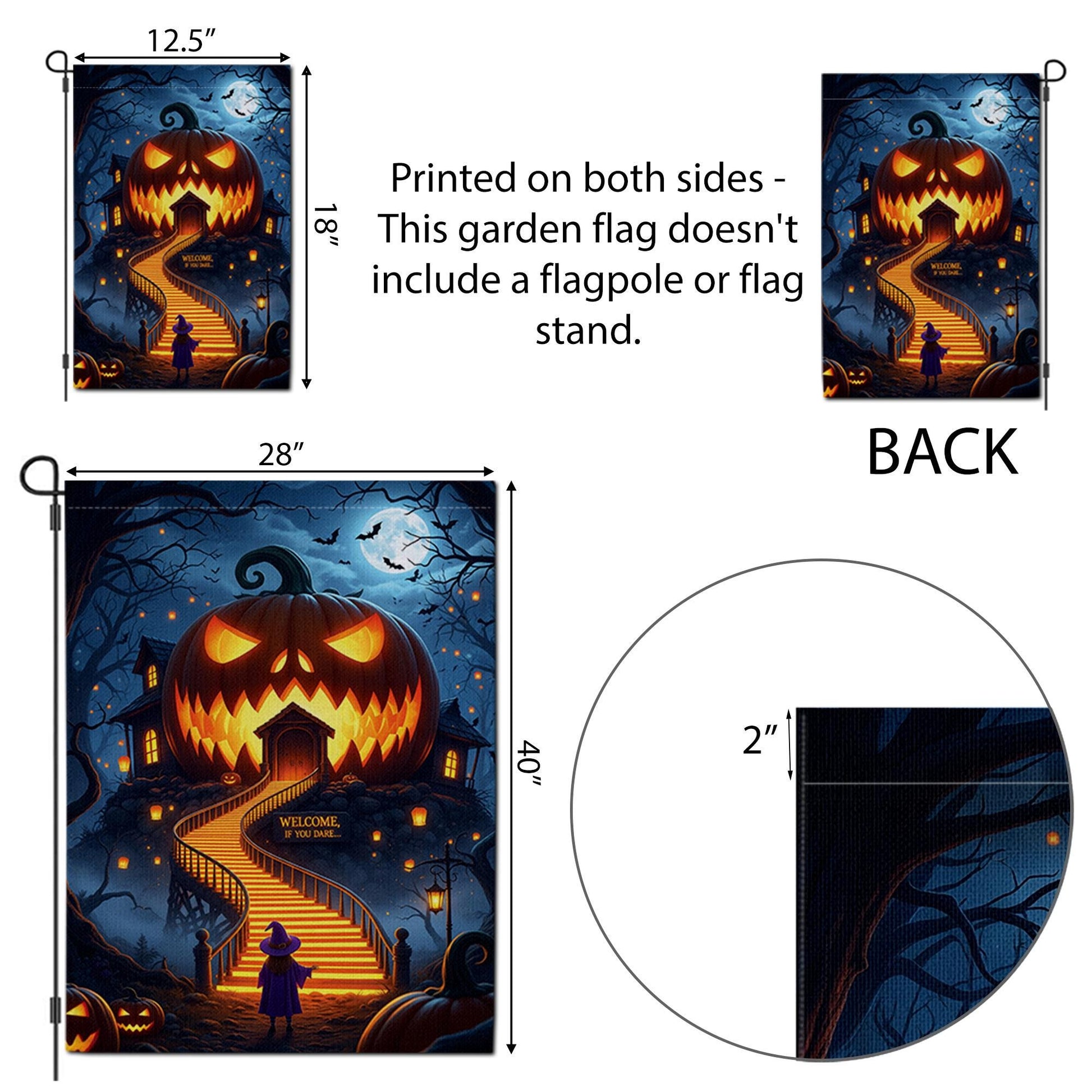 Scary Halloween Garden Flag – Haunted Pumpkin House Welcome Sign – Spooky Outdoor Yard Decor